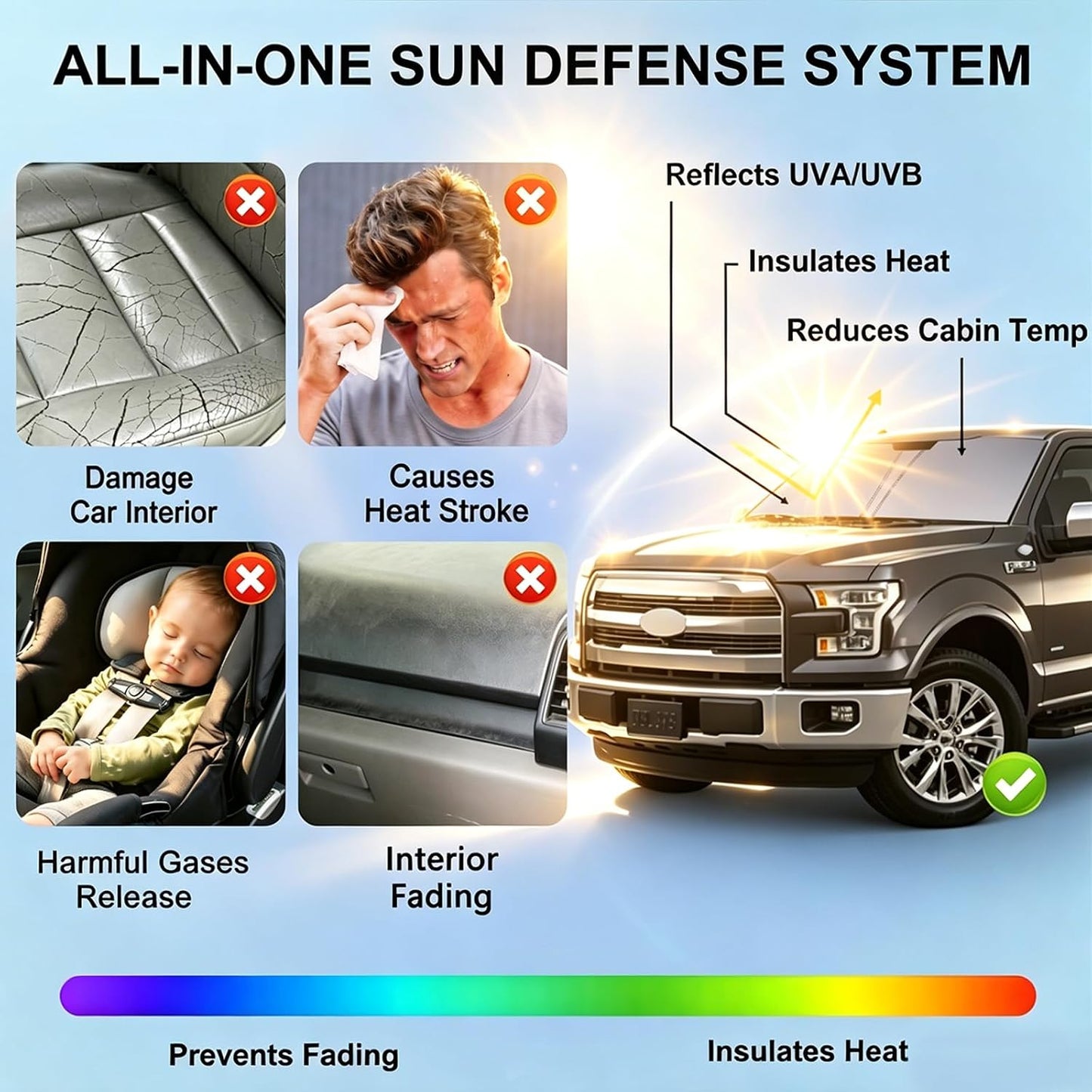 Windshield Sun Shade Compatible with 2015-2020 Ford F150 Accessories,Foldable Front Sun Visor,F-150 Sunshade,Fits Lariat,King Ranch,Platinum,XL,XLT,Limited and Raptor Model