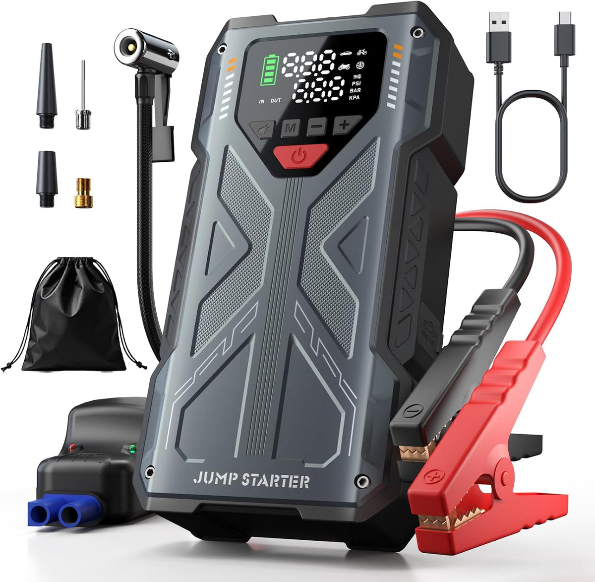 Car Jump Starter with Air Compressor, 4000A 12V Battery Jumper Starter Portable, 150PSI Jump Box Car Battery with Auto-Shutoff Tire Inflator for Vehicles (All Gas / 10.0L Diesel)