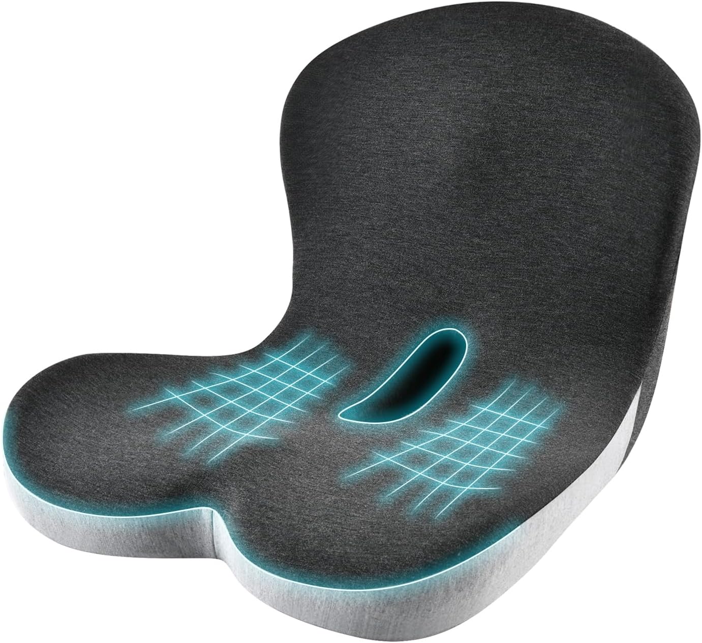 KAYI Memory Foam Seat Cushion with Lumbar Support Pillow One Piece, L-Shaped Ergonomic Design for Back Pain Relief, for Car, Truck and Office Chair (Black+Grey)
