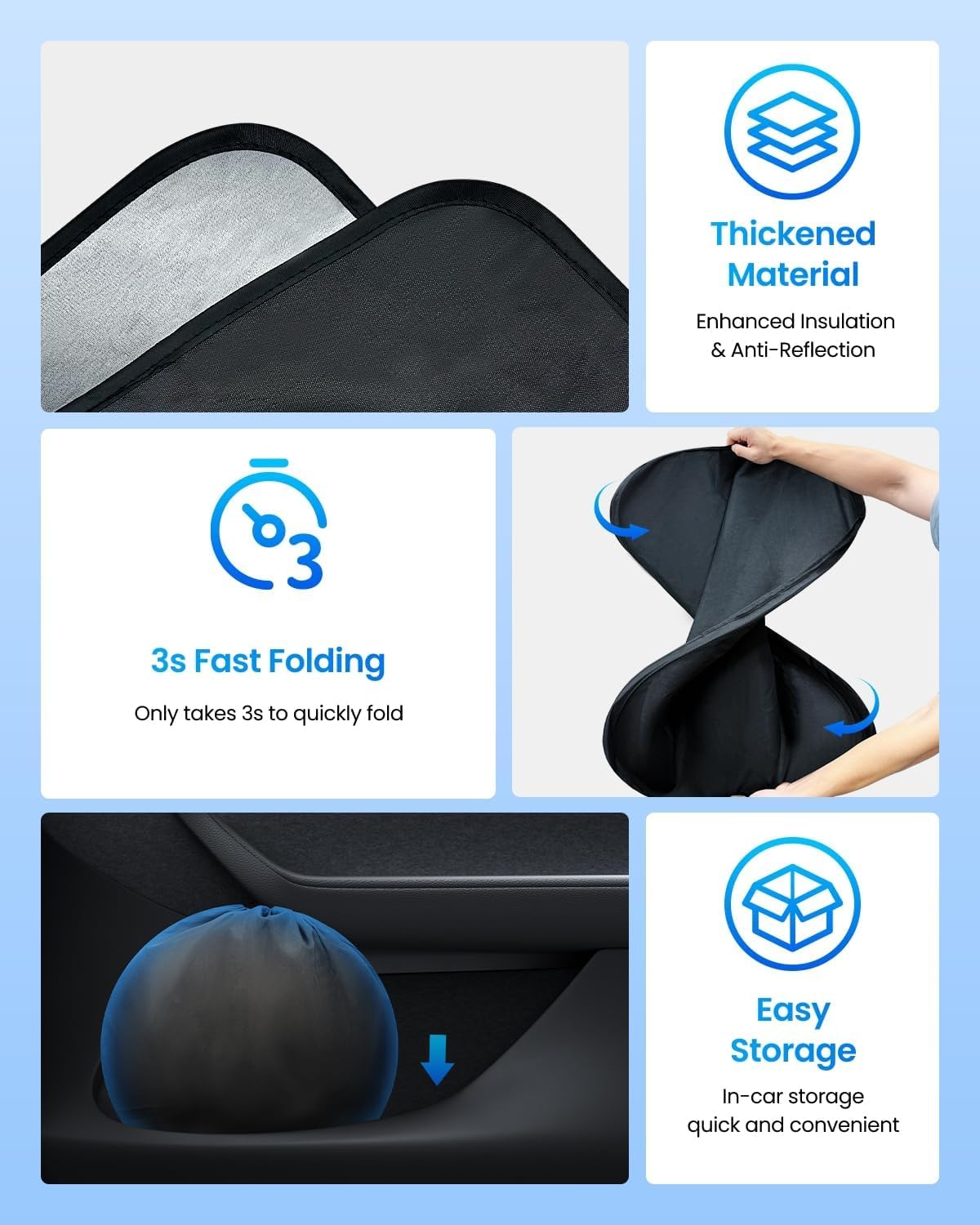 REEVAA Upgraded for Tesla New Model Y 2016-2026 (Juniper) Windshield Sunshade [Tailored Fit, 99% Sun Protection] Foldable Sun Shade Car Accessories with Storage Bag