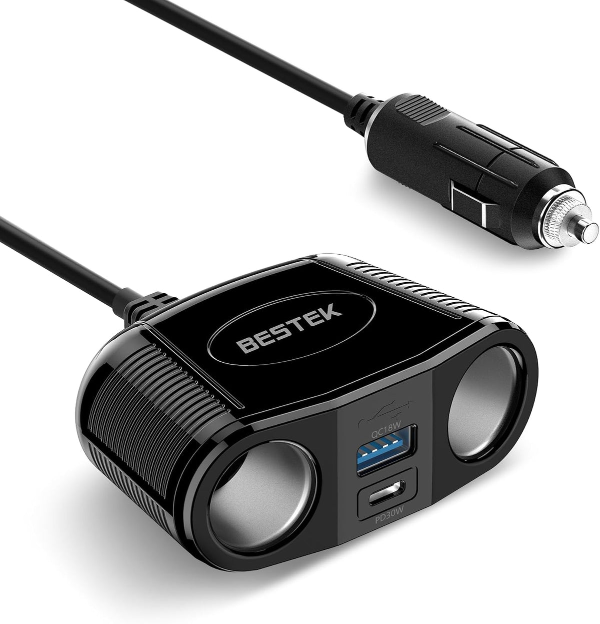 BESTEK 150W 2-Socket Car Cigarette Lighter Splitter with Dual USB