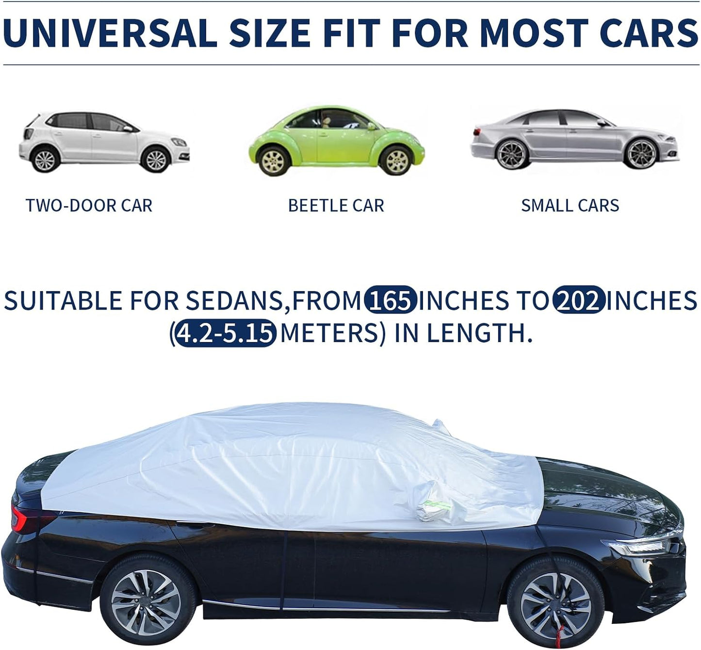 Hrozny Car Snow Cover, Half Car Cover Sedan Waterproof All Weather, Winter Car Windshield Cover for Ice and Snow, Frost Guard Windshield Cover Universal Fit for Most Cars (Sedan)