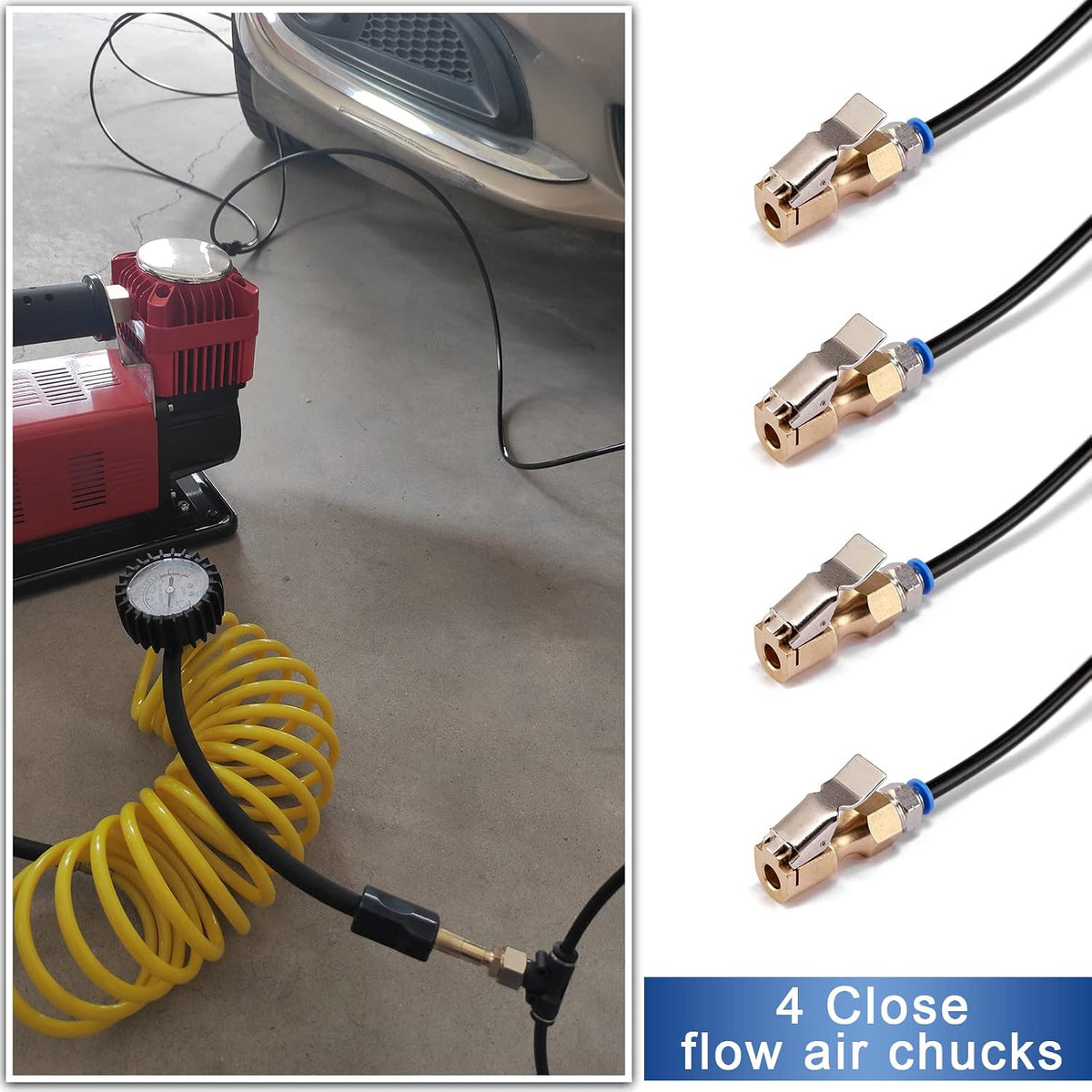 4 Way Tire Inflation System with Closed Flow Chuck for Car Trucks Off Road Vehicles-Compatible with HPA Tanks and Compressors