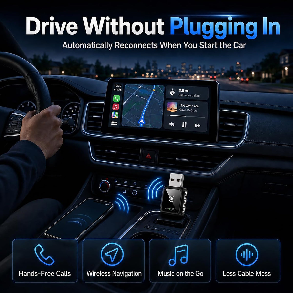 Wireless Carplay Adapter for Android Auto and Apple Car Accessories Bluetooth Audio Video Dongle Linker USB with iPhone 2026 TV Watch 2 in 1 Compact Mini Smart Type C Connect Hidden