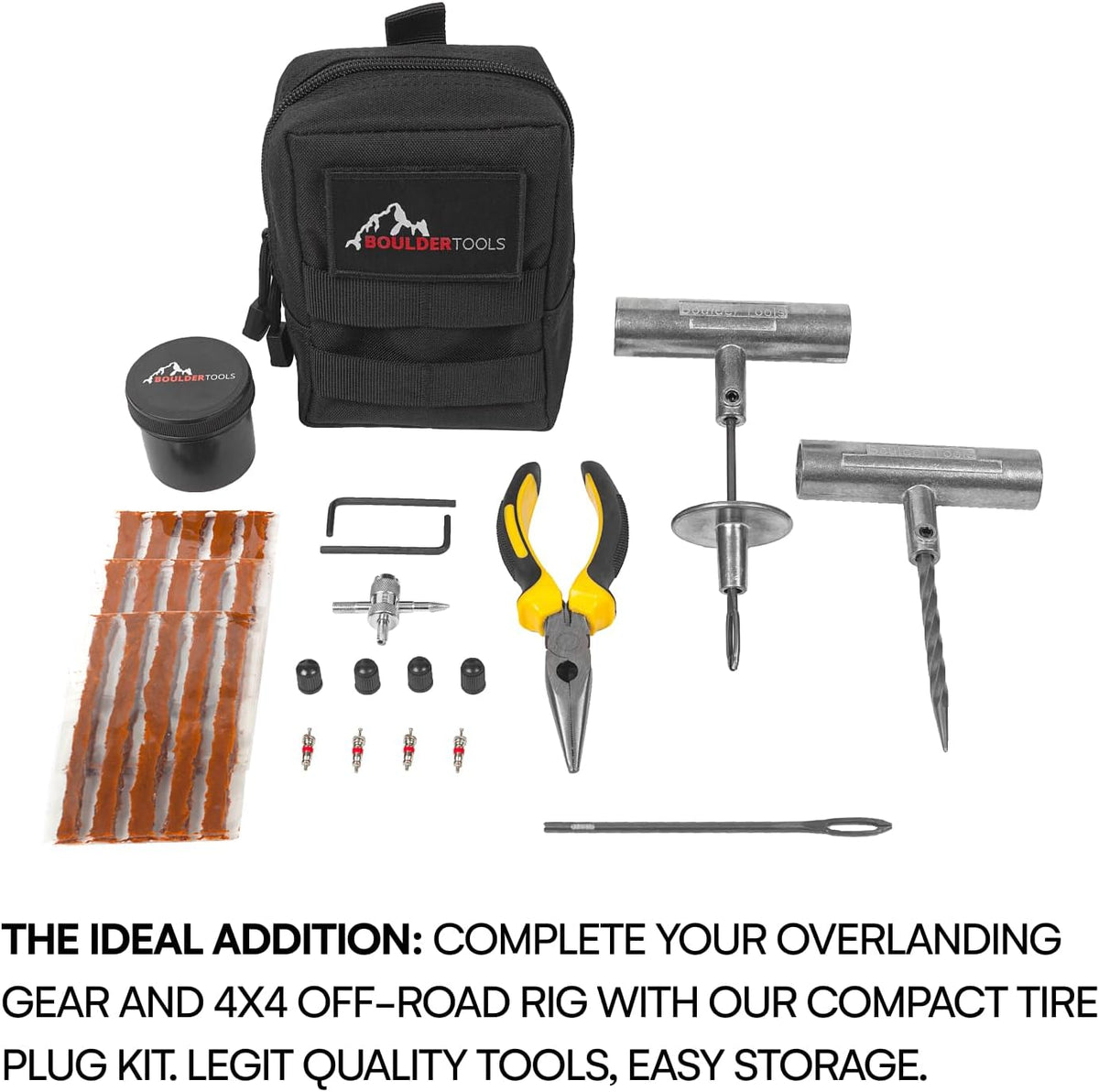 Boulder Tools Tire Plug Kit - Heavy Duty Tire Repair Kit for Tubeless Tires