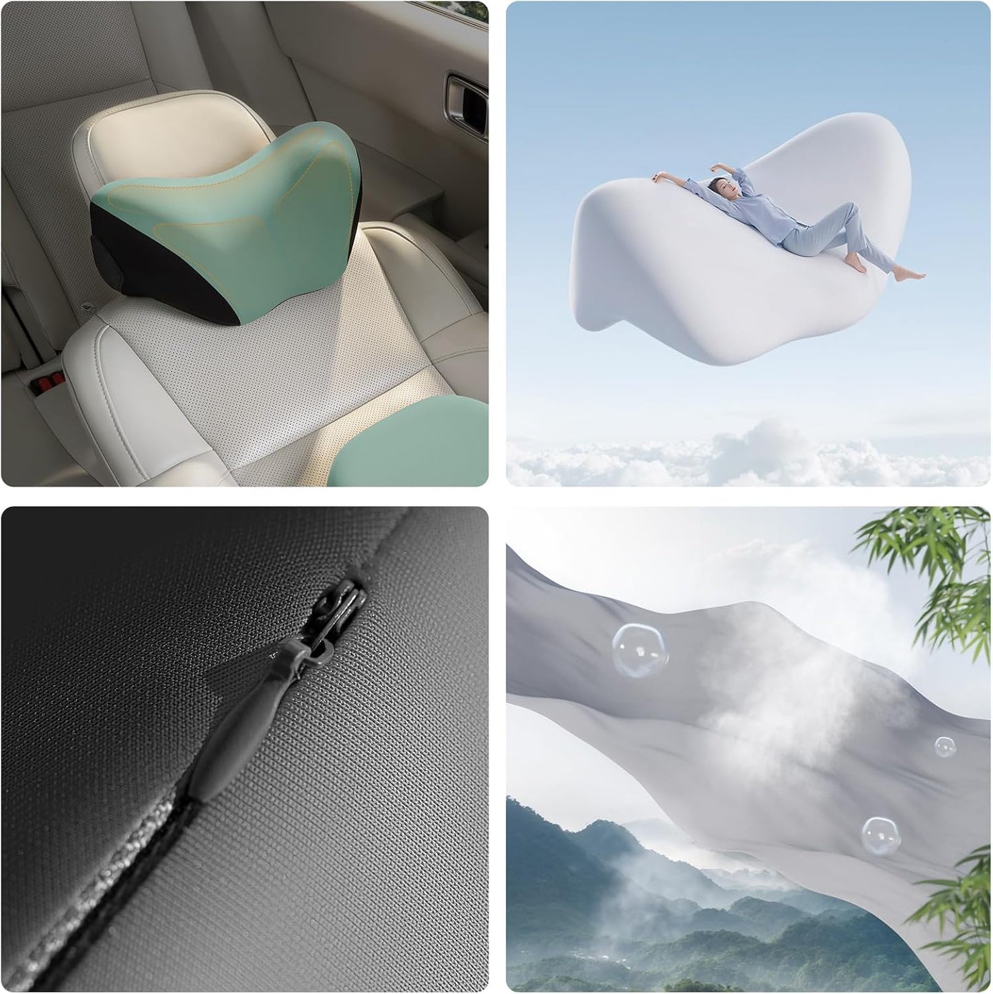 BEBAS Car Headrest Pillow, Memory Foam Neck Support Pillow for Cars - Ergonomically Designed for Long Drives, Travel & Commuting, Pain Relief with Removable & Washable Cover (Green,1-Pack)