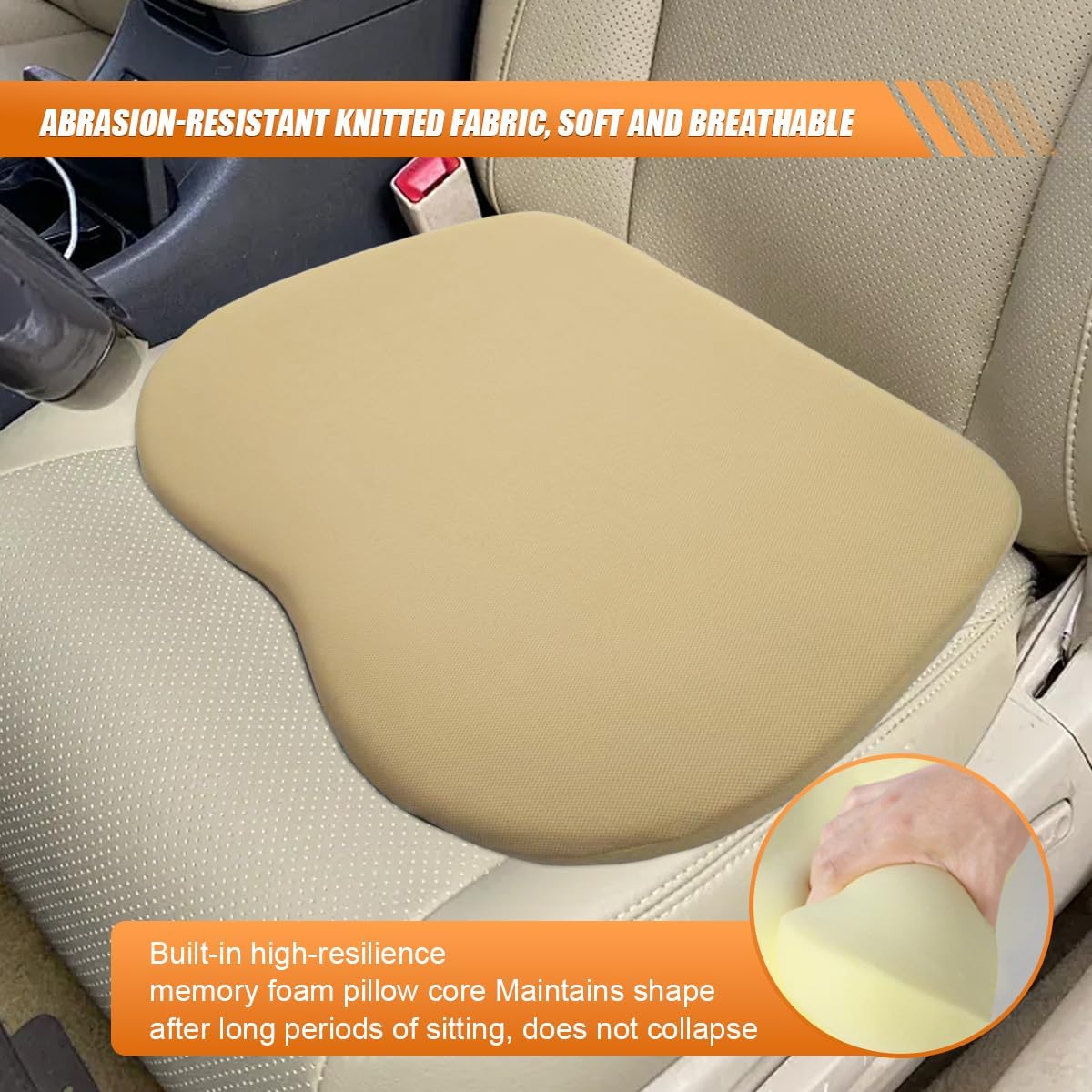 2 in 1 Wedge Car Cushion and Lumbar Support Pillow for Driving, Memory Foam Automotive Seat Booster Cushion, Non-Slip Vehicle Seat Pad for Car, Home, Office(Beige)