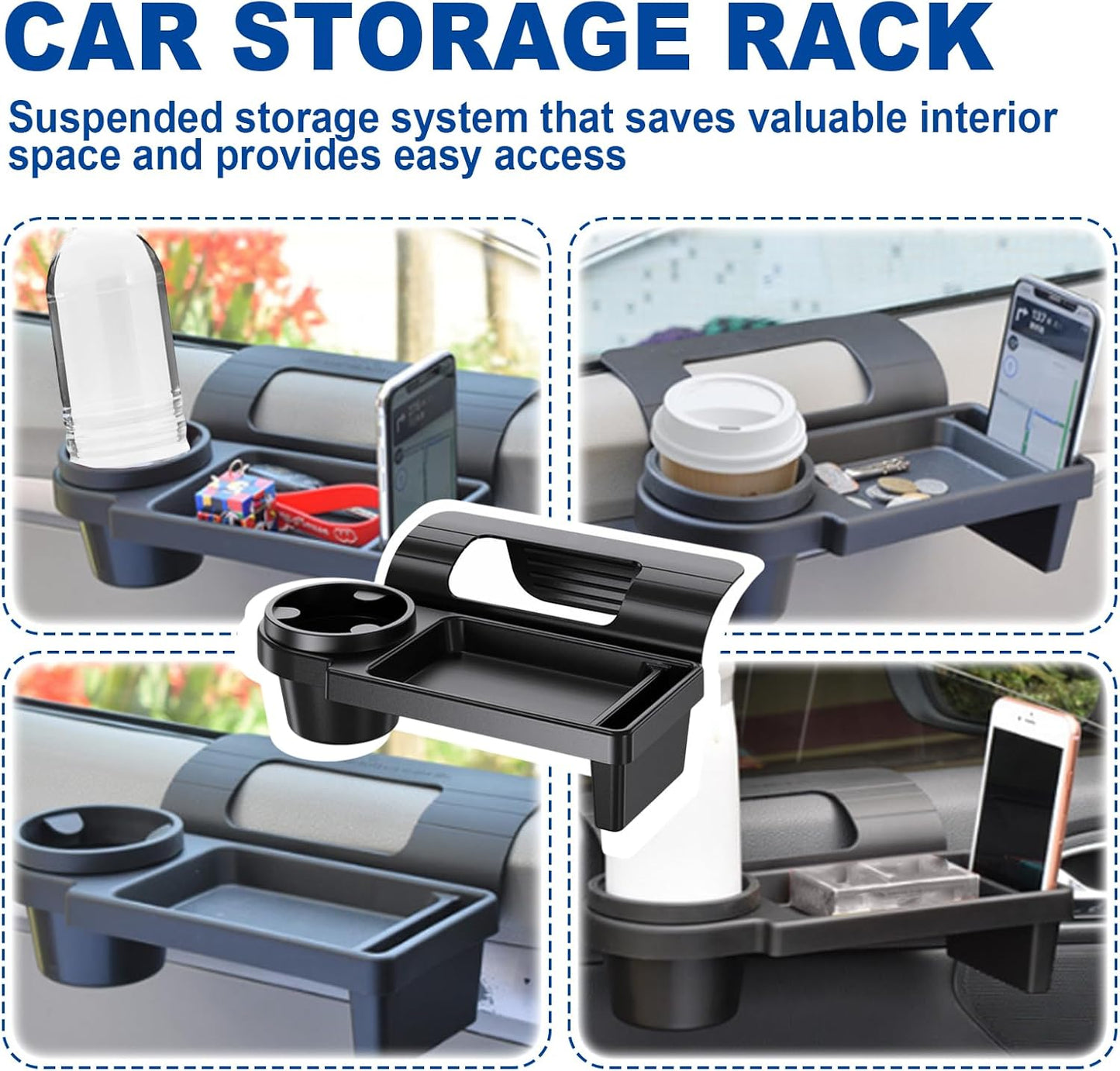 Car Window Multifunctional Storage Organizer, Car Door Cup Holder, Functional Vehicle Organizer Rack with Storage Organizer Tray Fits Most Vehicles