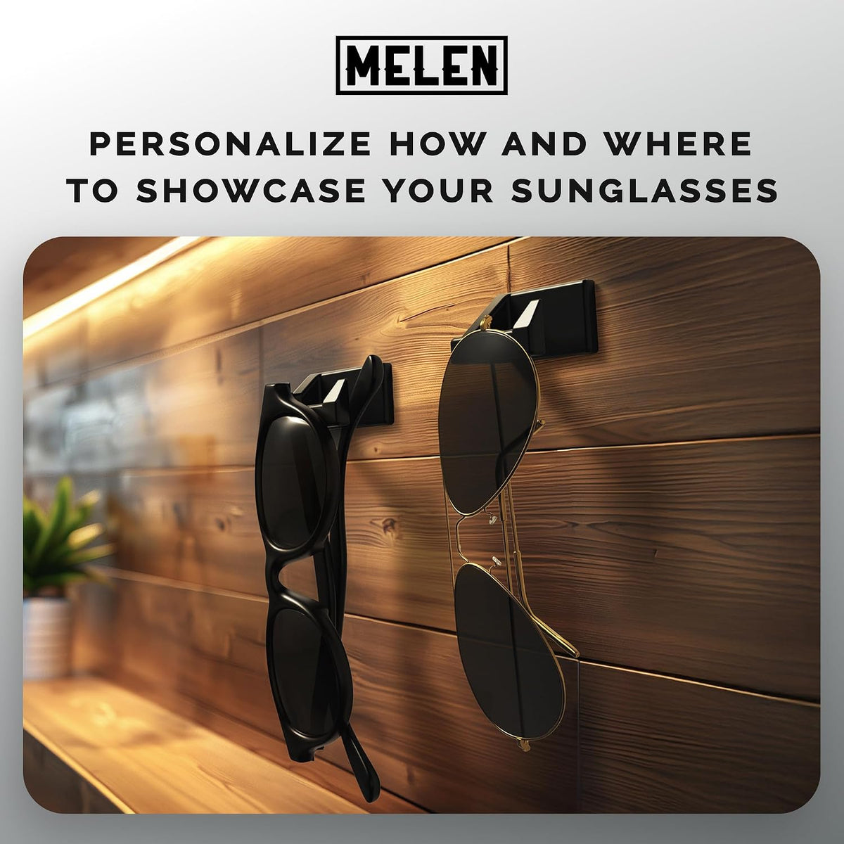 MELEN Adhesive Sunglass Organizer Wall (16-Pack) - Strong and Compact Glasses Holder, Sunglass Holder for Car and Wall - Clear