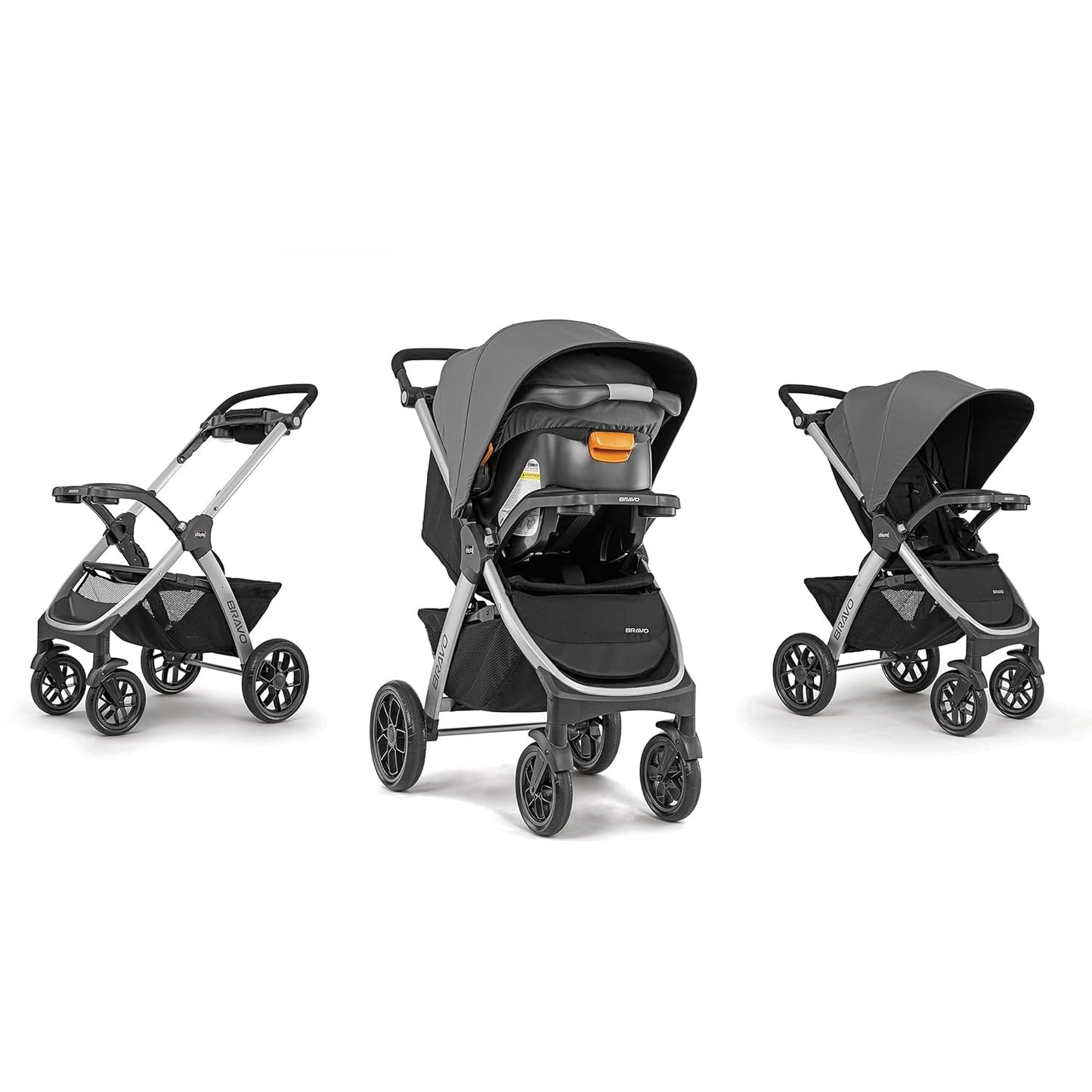 Chicco Bravo 3-in-1 Trio Travel System, Bravo Quick-Fold Stroller with KeyFit 30 Infant Car Seat and Base, Calla/Grey
