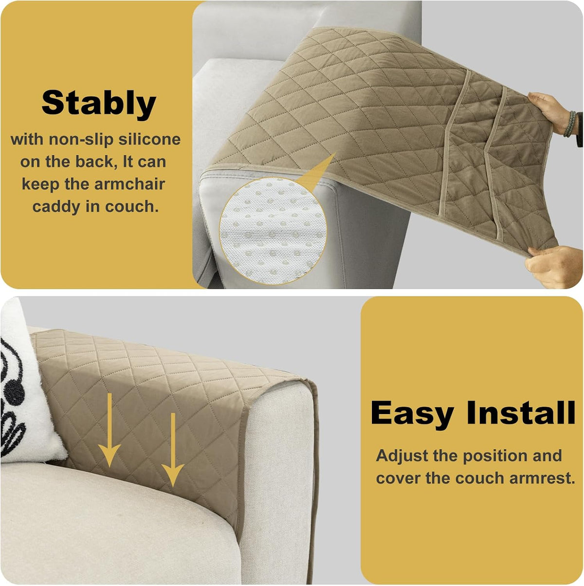 Remote Control Holder for Recliner, Armchair Caddy, Non Slip Sofa Armrest Organizer for Recliner Couch With 6 Pockets for TV Remote,Cell Phone,Magazine (Beige)