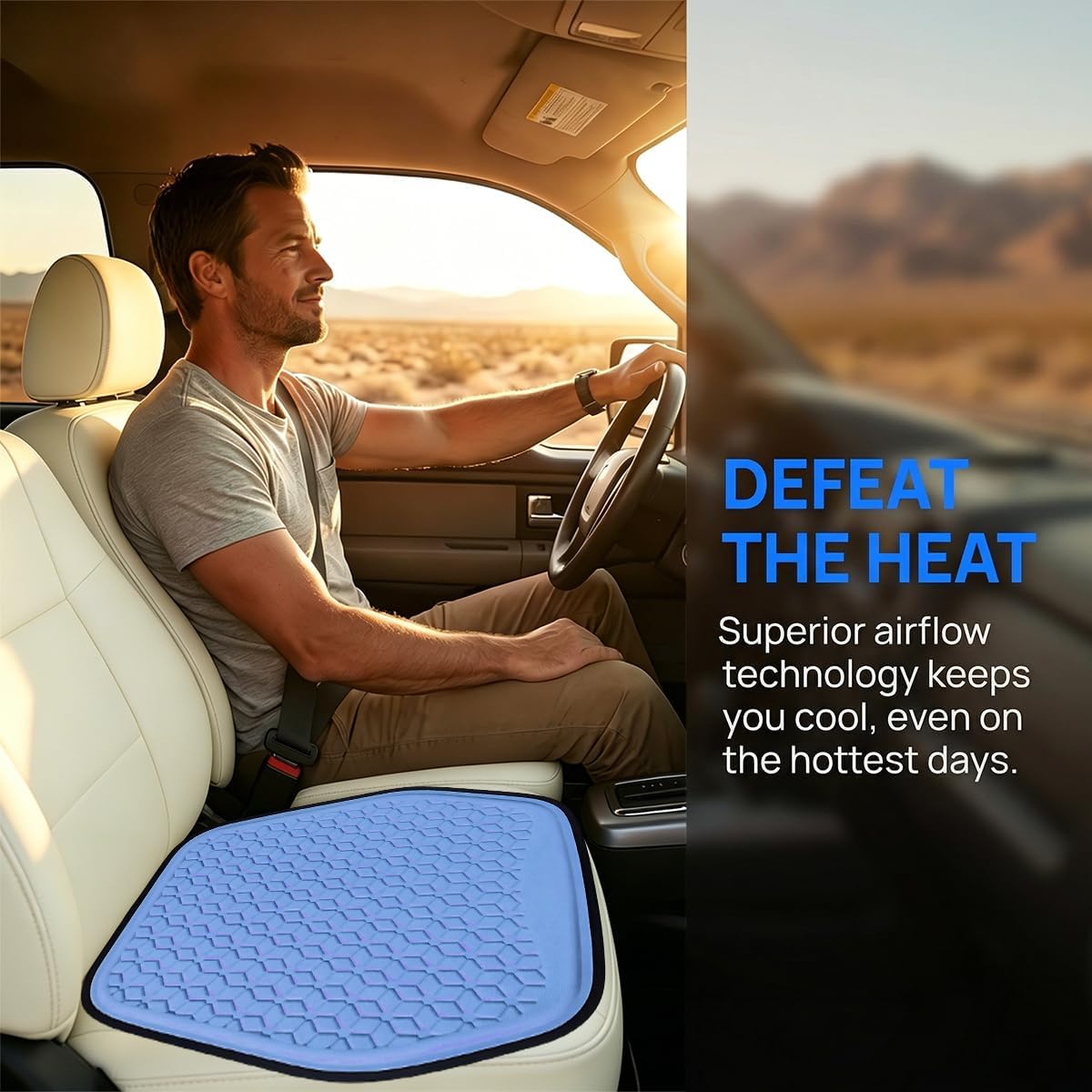 Zpana Gel Car Seat Cushion, Non-Slip & Comfortable Automotive Chair Protector Pad for Driving, Breathable Vehicle Interior Mat Cover Accessories, Universal Fit (Dark Blue)