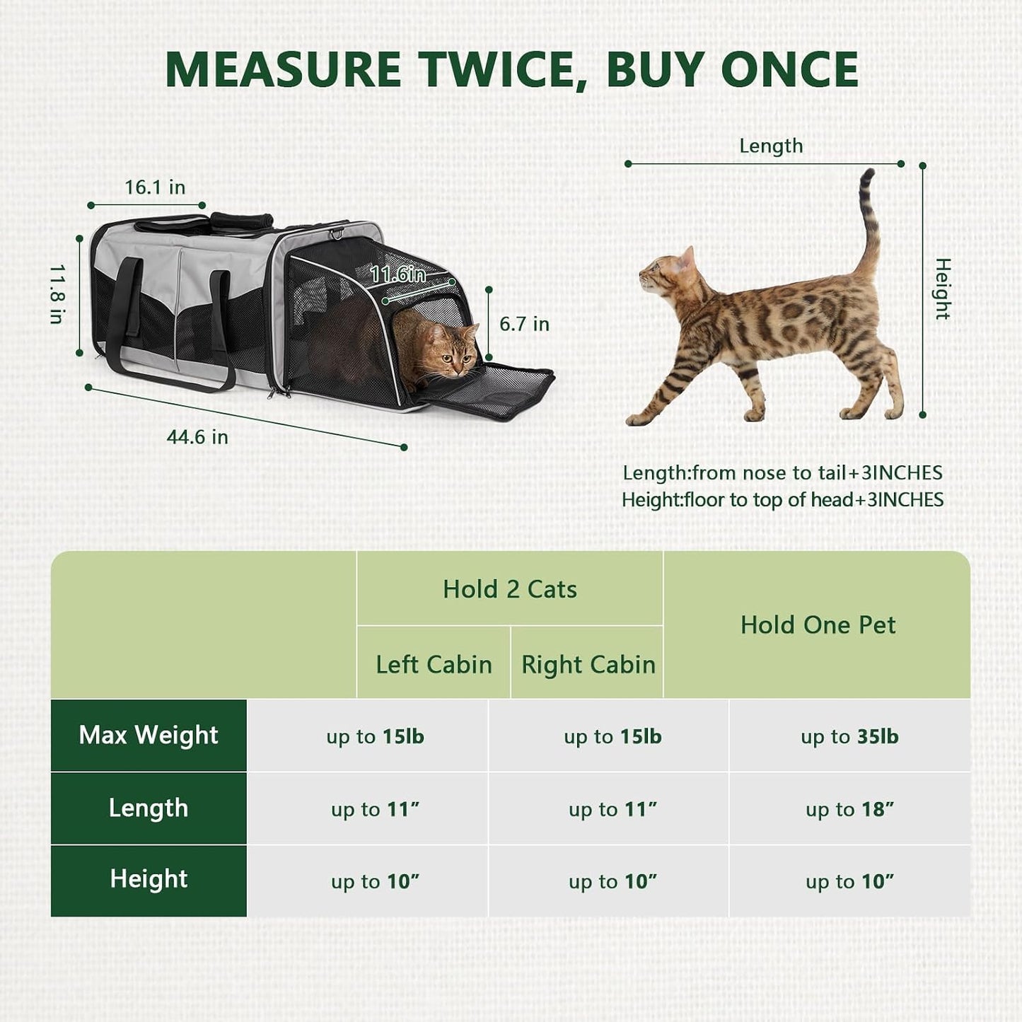 Expandable Cat Carrier for 2 Cats, Double Compartment Large Pet Carrier for Long Distance Car Travel, Includes 2 Portable Litter Boxes, Foldable Multi-Cat Travel for Road Trips & Camping, Gray