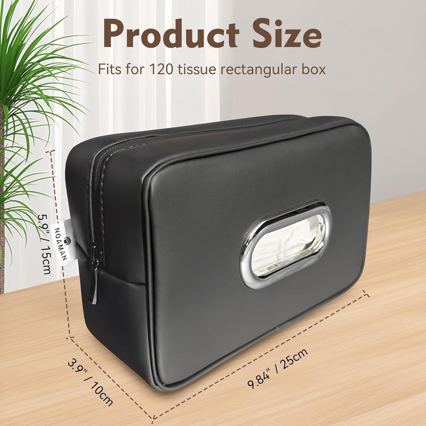 Noaman Upgraded Large Car Tissue Holder Premium PU Leather Tissues Box Cover Backseat Rectangular Napkin Holder for Car Fits for 120 Standard Kleenex Tissues Box for Car Organization Accessories Black