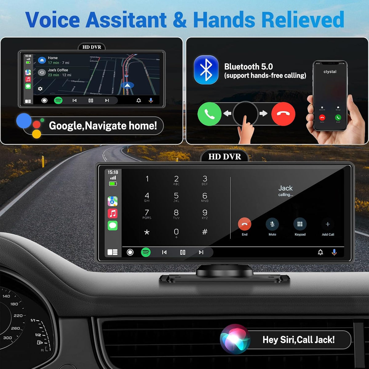 10.26" Wireless Apple Carplay Screen for Car with 4K Dash Cam