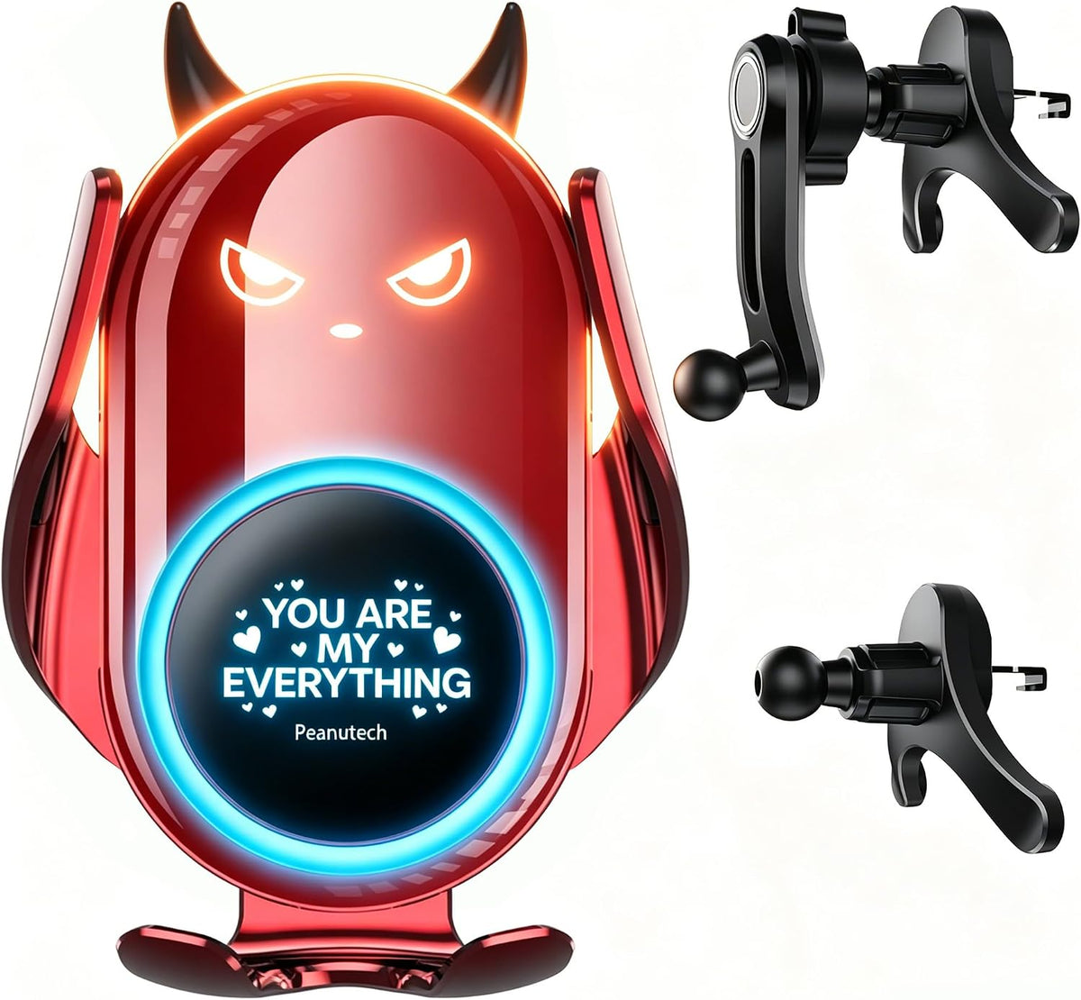 Cute Red Demon Gothic Wireless Car Phone Charger Mount, Auto Clamp Holder