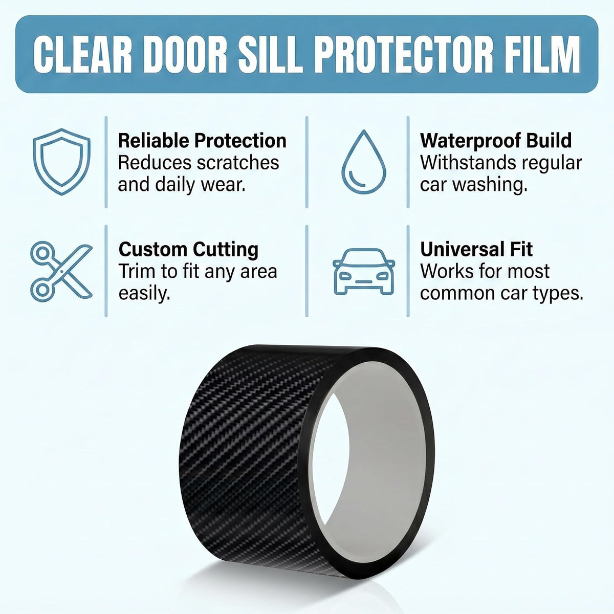 Car Door Edge Guards Door Sill Protector, Clear Car Doors Sill Protector, 2.7-inch x 33-foot Scratch Protectors for Cars, Waterproof Auto Doors Entry Guard Film, for Most Vehicles(Black)