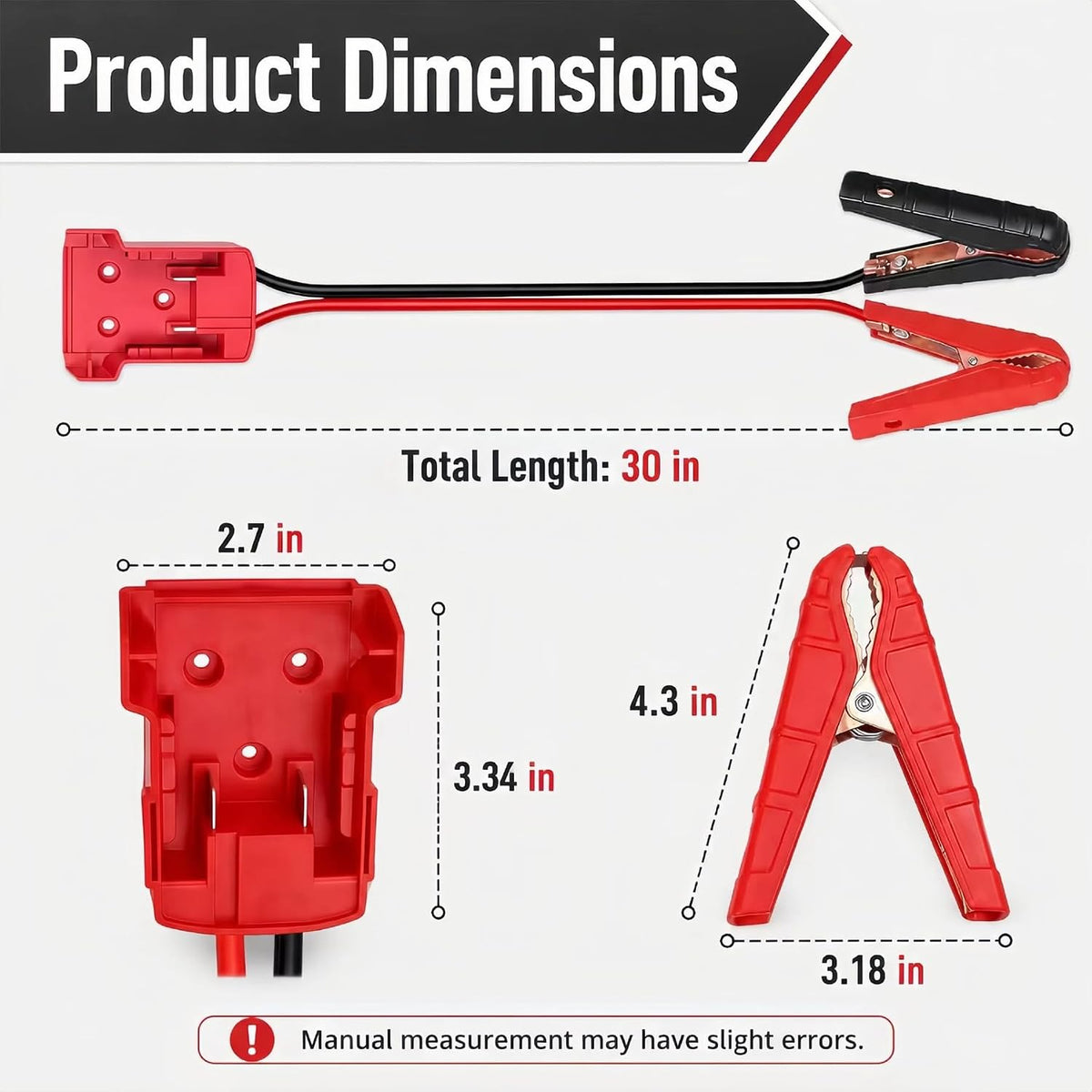 Jumper Cables with Adapter Fit for Milwaukee 18V Battery (for M18 48-11-1812/1820 18V Battery Jumper Starter) Silicone Wire 2.5FT 8AWG Cable for Mid-Size Cars Light Trucks Car Jump Starting Using Tool