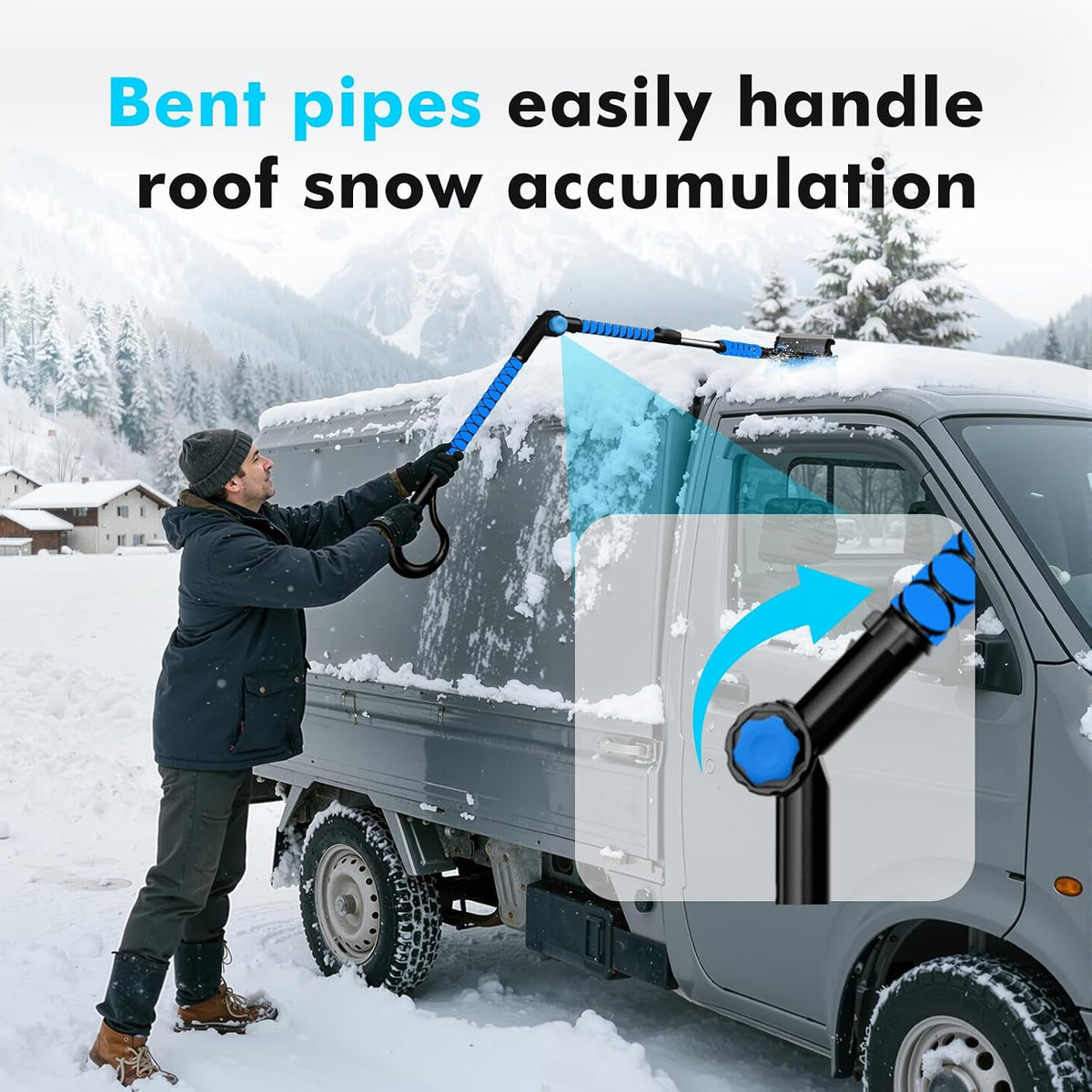 7 in 1 Snow Shovel & Snow Brush Kit with Ice Scrapers for Car Windshield,62.2” Extendable & Bendable Thicken Aluminum Tube for Easy Roof Cleaning,180° Pivoting Brush Head & EVA Grip,Blue