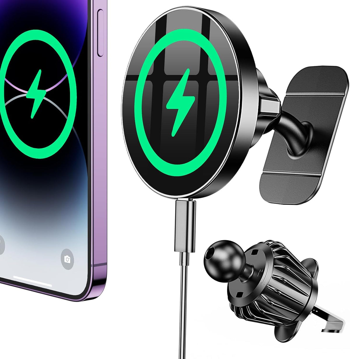 Coolpow Magsafe Car Mount Charger, Magnetic Wireless Car Charger for iPhone