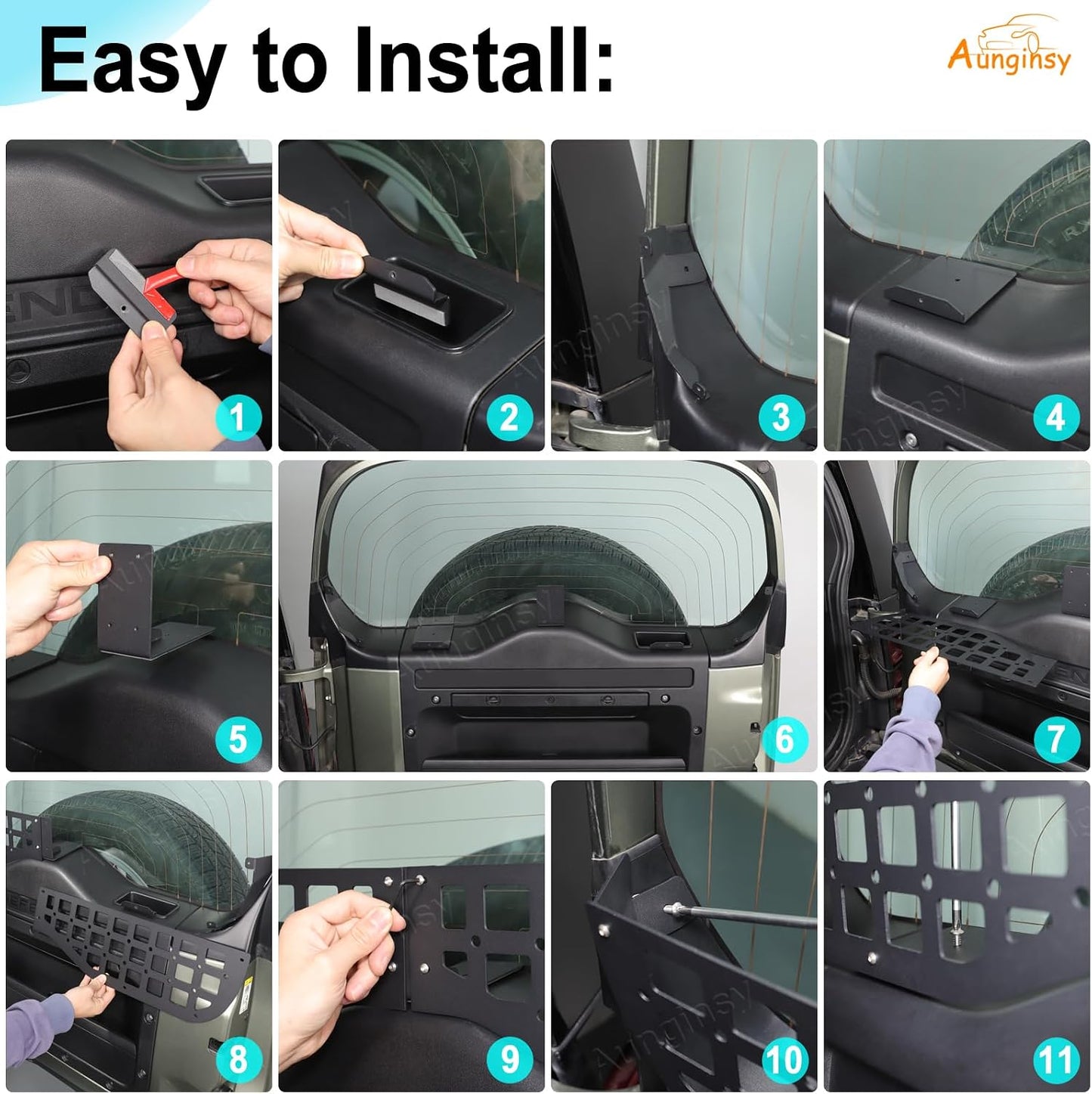 Car Rear Tailgate Window Molle Storage Panel Shelf Compatible with Land Rover Defender 90/110/130 2020-2025 2026, Rear Trunk Door Window Organizer Storage Bracket Cargo Rack Modular System Accessories