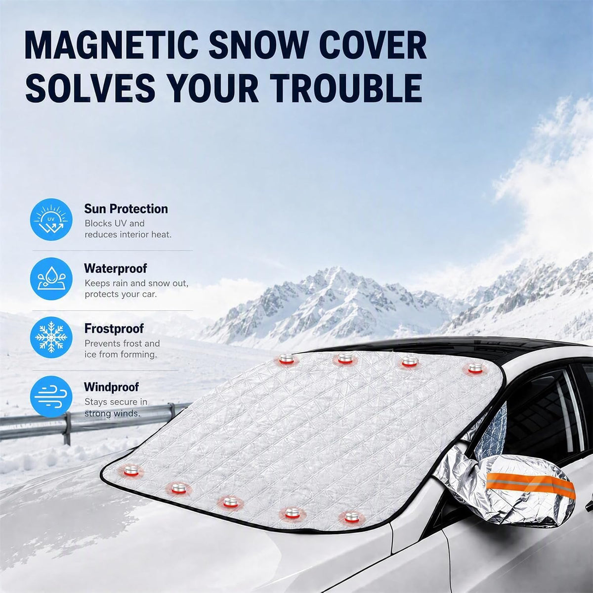 Windshield Cover for Snow and Ice, Car Windshield Cover Sun Shade 58"×45"