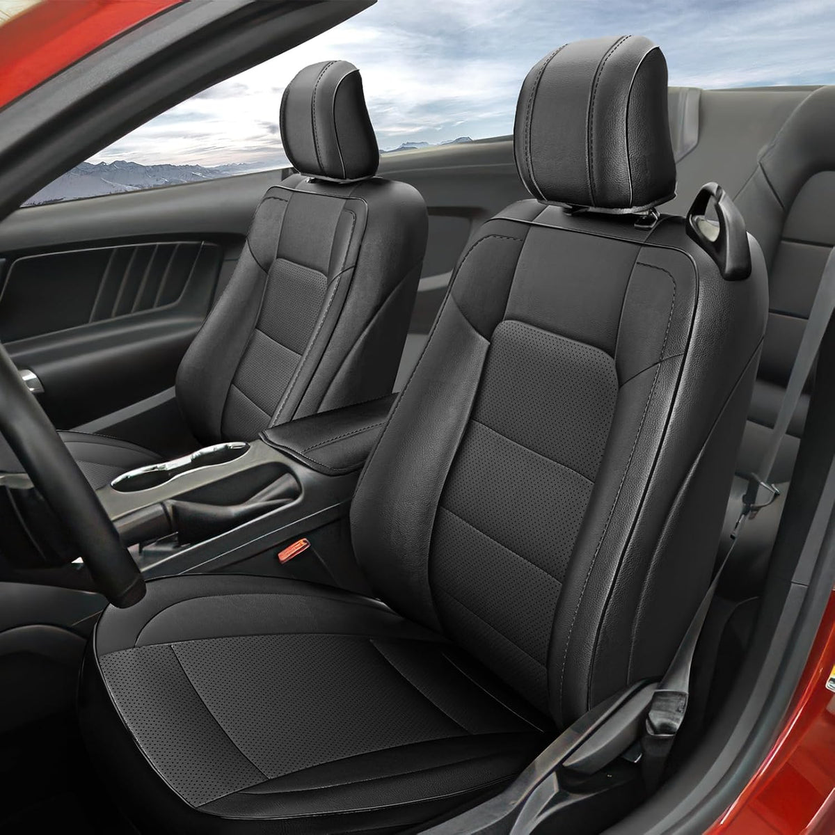 GIANT PANDA Customized Full Set Car Seat Covers Fit Ford Mustang Coupe Hardtop 2015 2016 2017 2018 2019 2020 2021 2022 2023 2024 2025 2026- (Red)