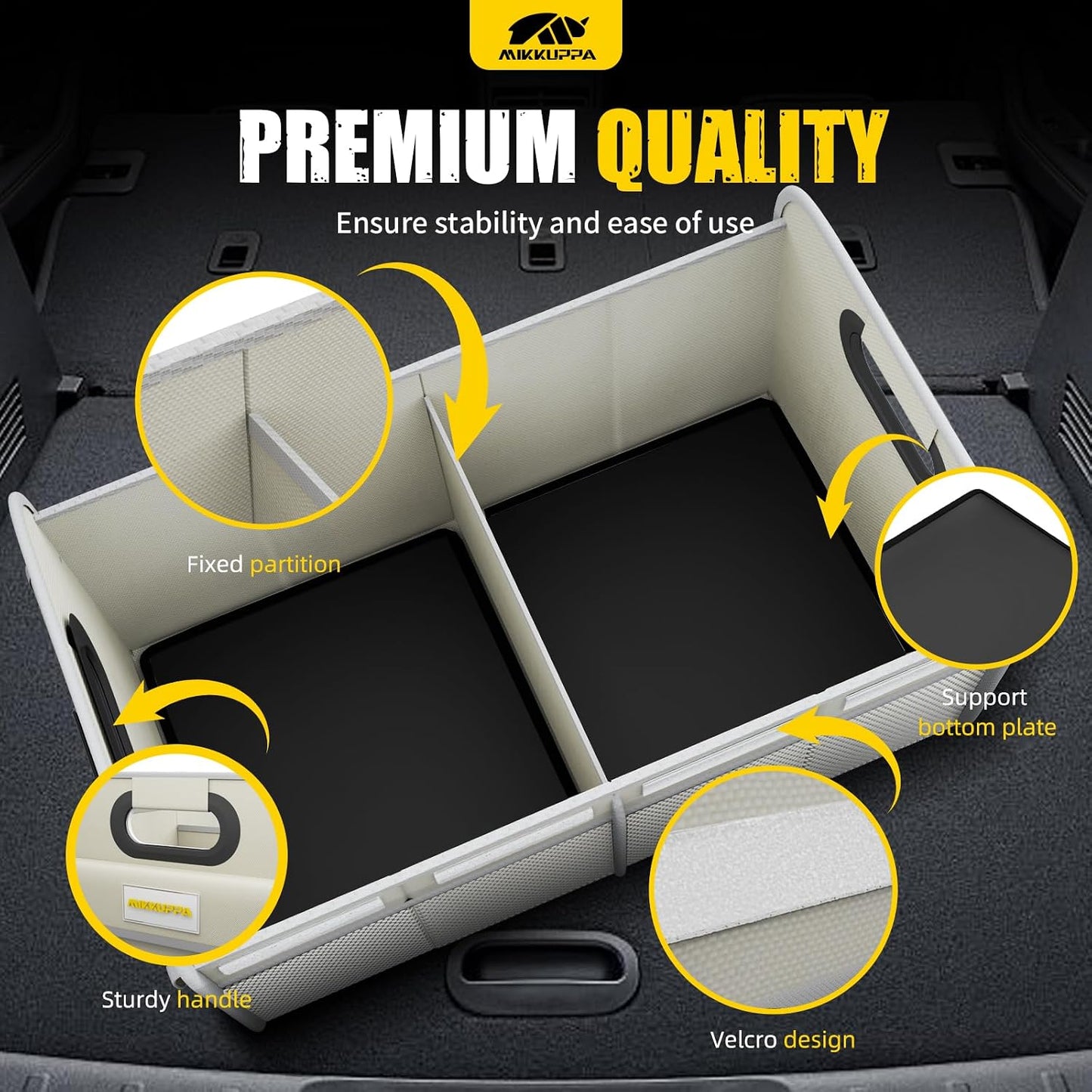 MIKKUPPA Car Trunk Organizer - 70L Collapsible Trunk Organizer with Reinforced Handles for Groceries, Car Storage Organizers for SUV Auto Truck Van with Non Slip Bottom (White)
