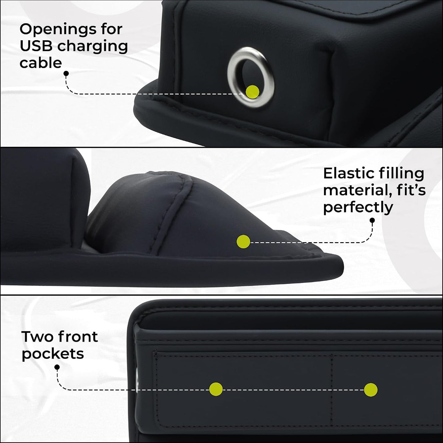 Car Seat Gap Filler Organizer (Black) -Soft PU Leather Car Seat Gap Filler Organizer - Gap Filler For Car w/ Pockets & Large Compartment - Slip-Resistant Between Seat and Center Console
