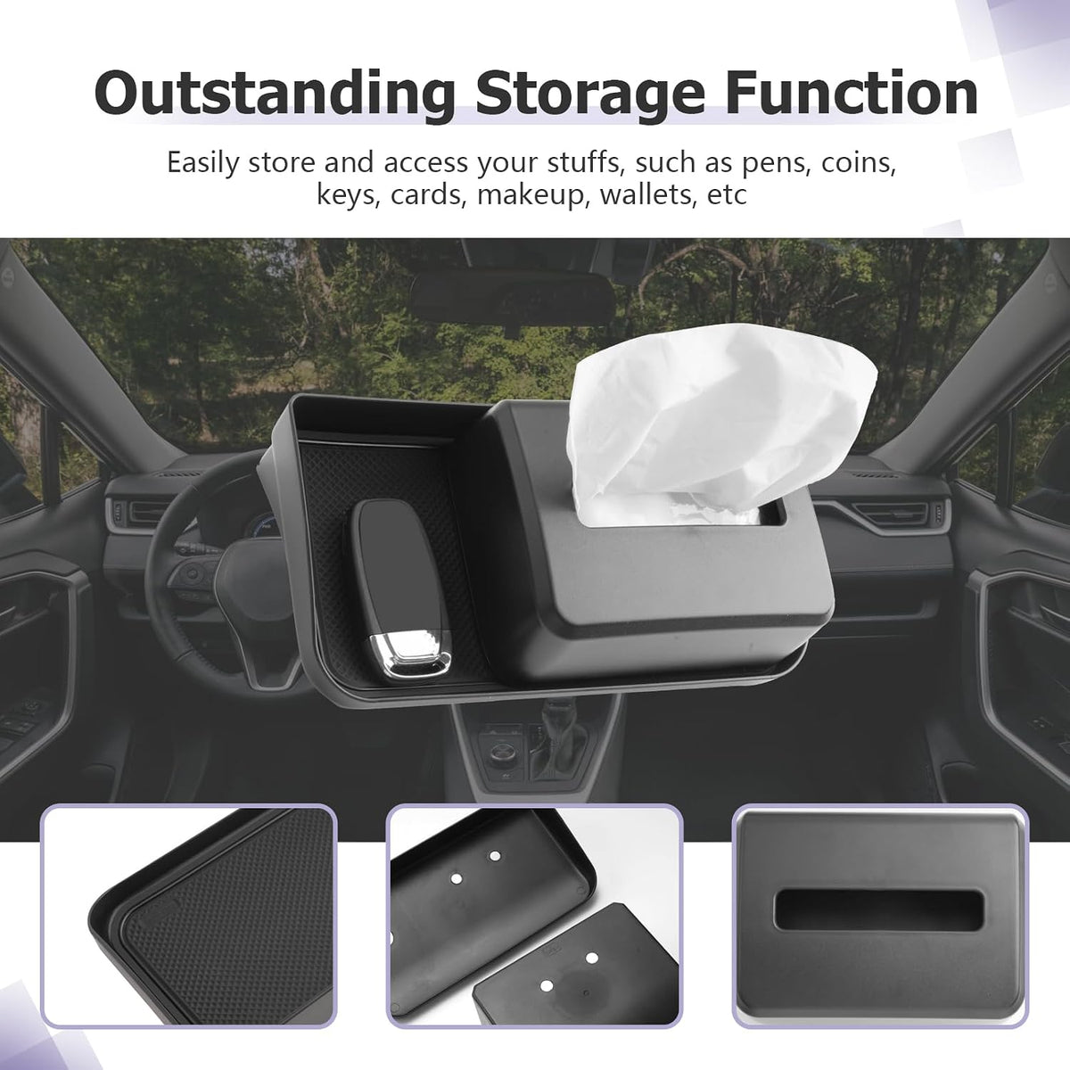 LUWU 2024 RAV 4 Dashboard Storage Tray Compatible with 2019-2022 2023 2024 2025 Toyota RAV 4 Accessories Center Console Display Box Hidden Tray Silicone Organizer Tray w/Tissue Box Behind Screen