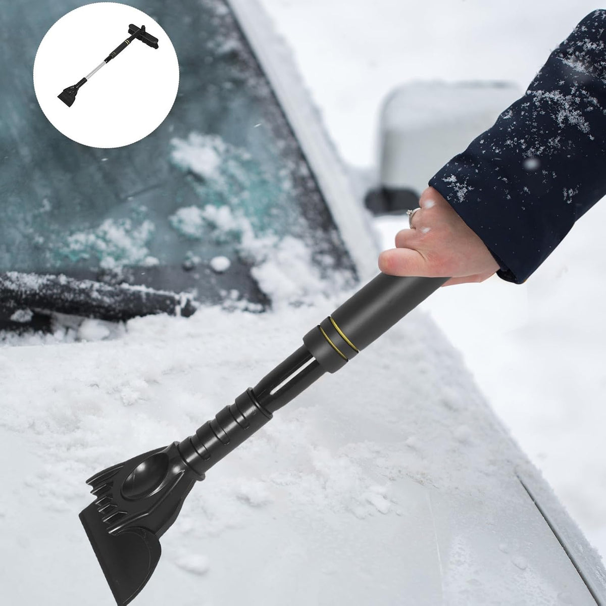 Snow Brush Sturdy Plastic Material Ice Scraper Extendable for Car Windshield with Rotatable Head Reliable Snow Removal Tool for Winter