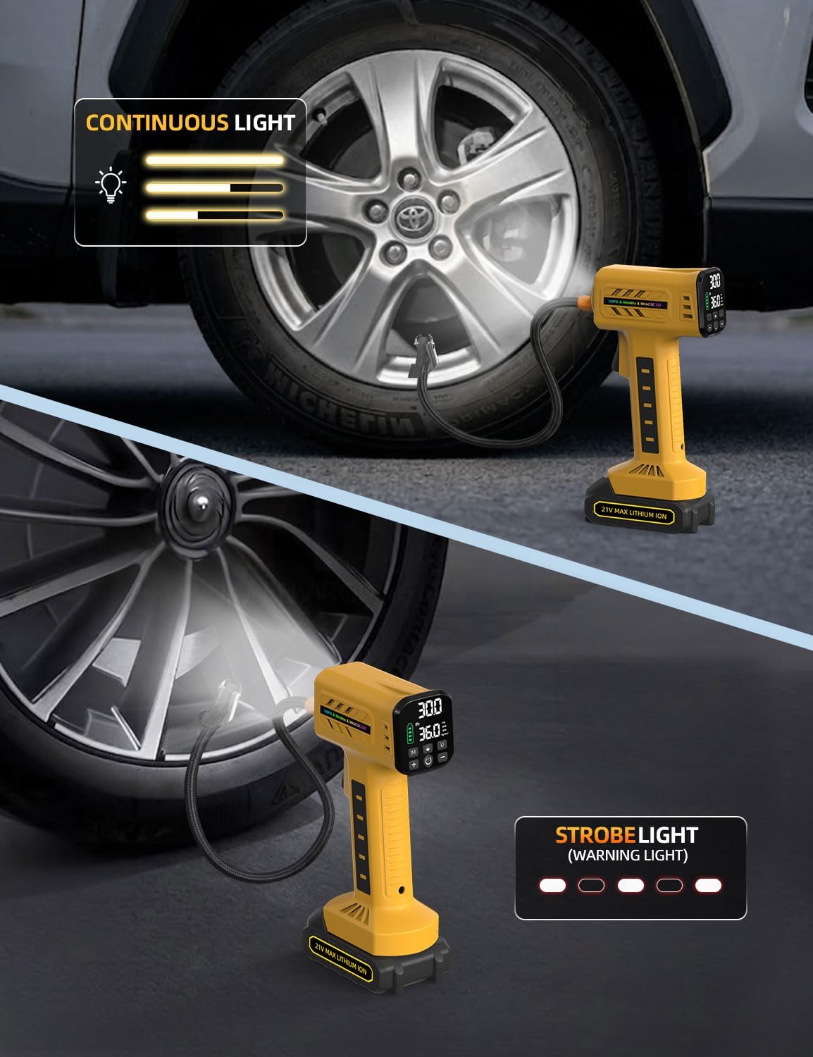 Cordless Tire Inflator Portable Air Compressor, 21V 160PSI for Car