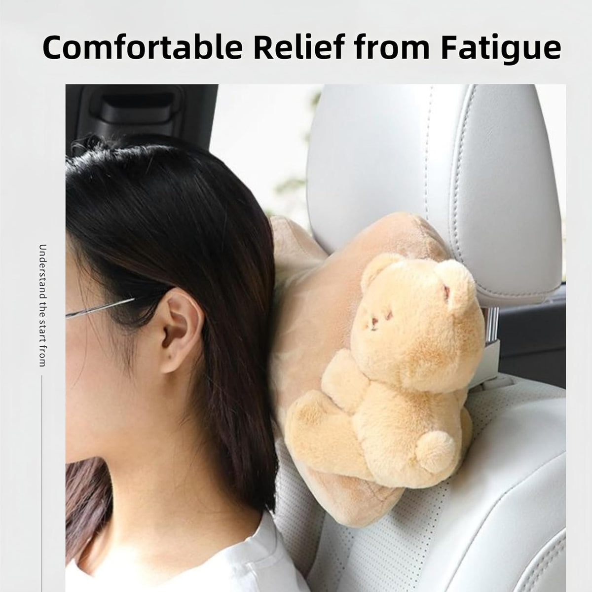 Car Headrest Pillow 2PCS Plush Bear ＆ Bunny Car Seat Headrest Pillow - Memory Foam Neck Support Cushions for Comfortable Driving, Easy Install & Washable (Brown Bear)