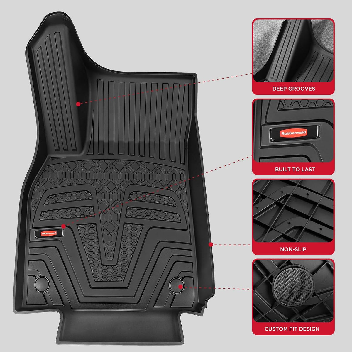Rubbermaid Floor Mats for Tesla Model Y 2025–2026 Juniper (Not for Standard) | All Weather Rubber Floor Liners Custom Fit Waterproof Heavy Duty Car Mats 1st & 2nd Row Full Set Interior Accessories