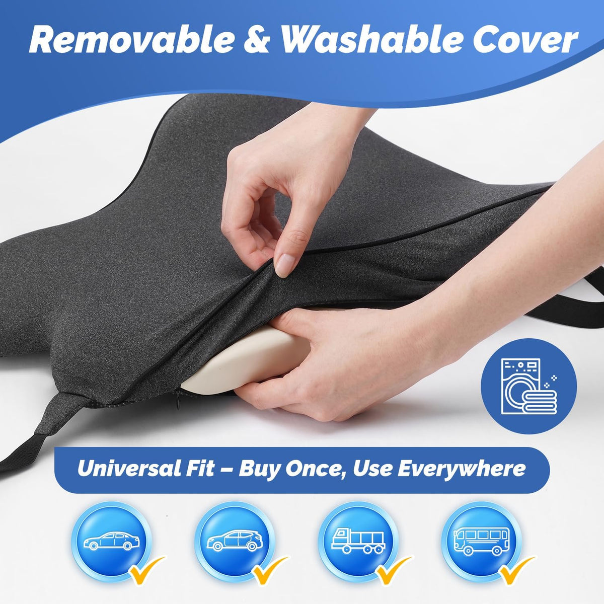 Dreamer Car Lumbar Support Pillow for Car – Memory Foam Whole Back Relief | Adjustable Straps, Washable Cover, Anti-Slip – Daily Commute & Long Trips – 16.9"x20.9"(2.4" Thin) – Trusted by Pro Drivers
