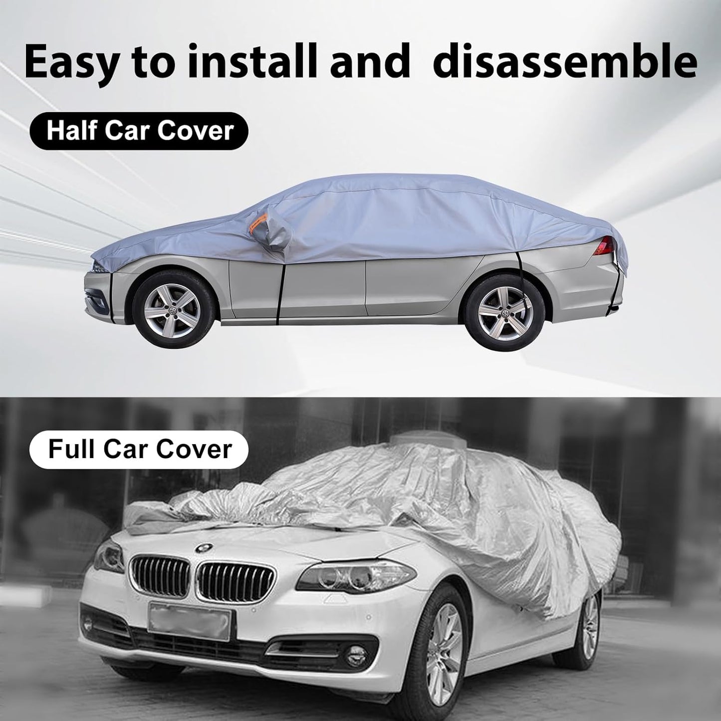 Half Car Cover SUV, Top Cover for Windshield & Sunroof Protection with Cotton Liner, Hail Protector Car Cover Waterproof All Weather for Snow, Sun,Rain,Dust,Size M