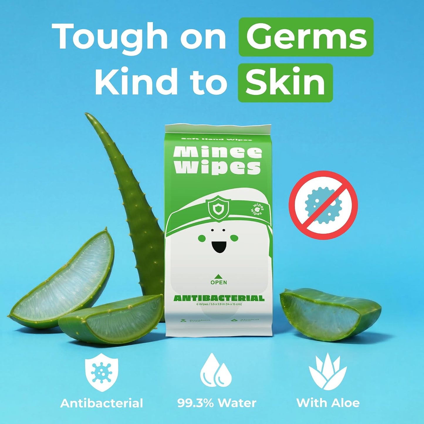 Impossibly Compact Travel Antibacterial Wipes Hand Sanitizer - 99% Water and Aloe - Safe for Sensitive Skin, Hand Wipes - Travel Essentials For Adults & Kids, 30 Pack Total 180 Wipes