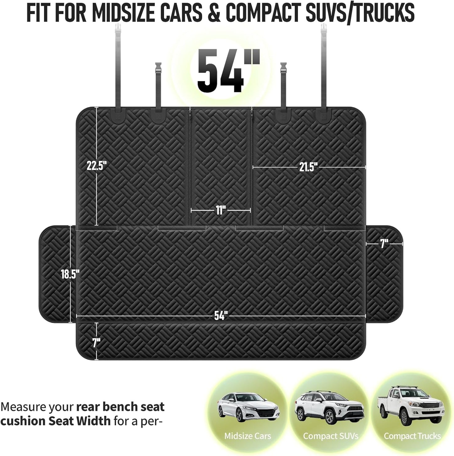 Dog Car Seat Cover for Back Seat, Waterproof 600D Oxford Protector for Travel and Daily Use, Non Slip Scratch Resistant Bench Cover, Easy to Clean, Fits Cars/SUVs/Trucks, 54 Inch