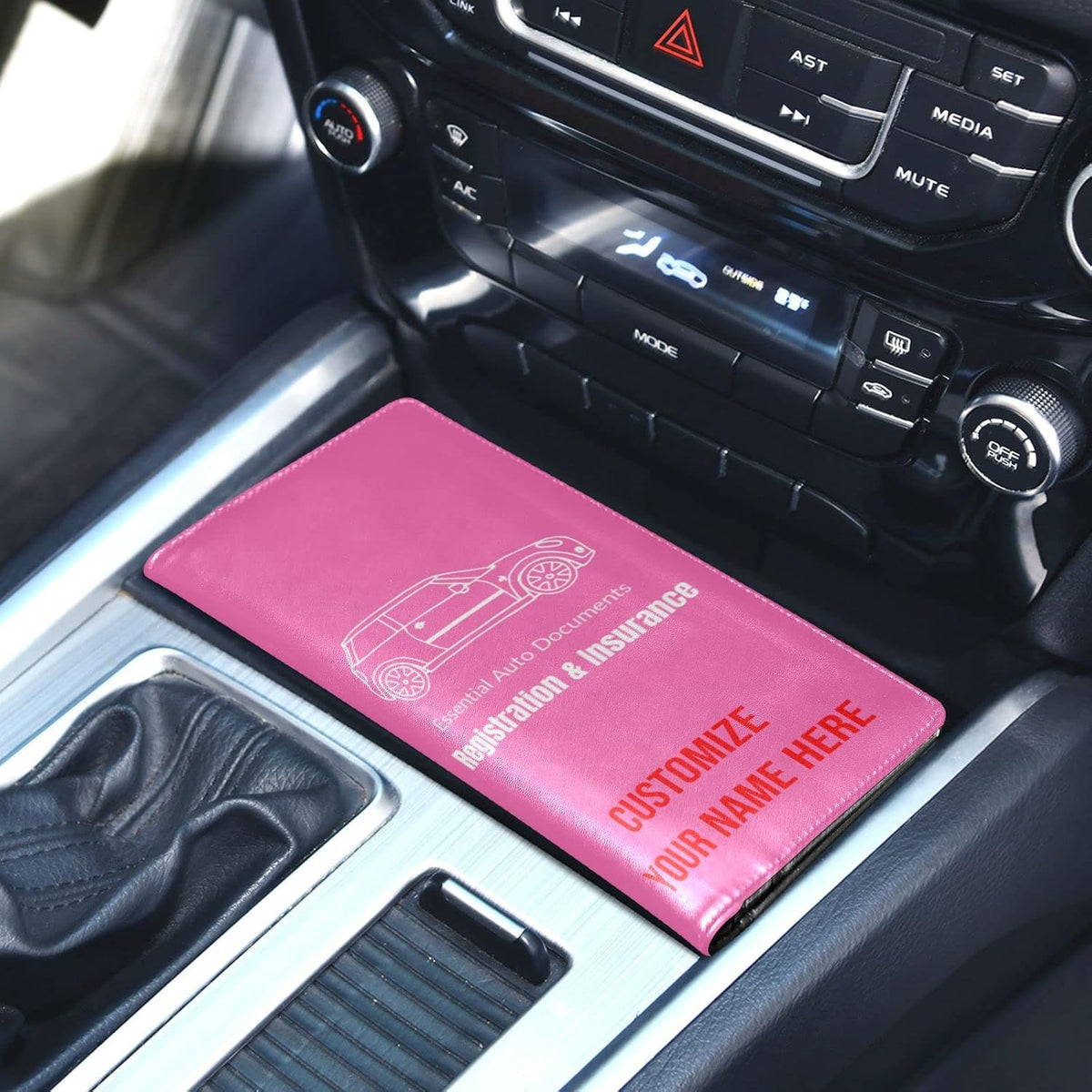 Custom Car Registration and Insurance Card Holder Personalized Leather Glove Box Organize Men Women Wallet Accessories Case for Cards, Essential Document Driver License Hot Pink