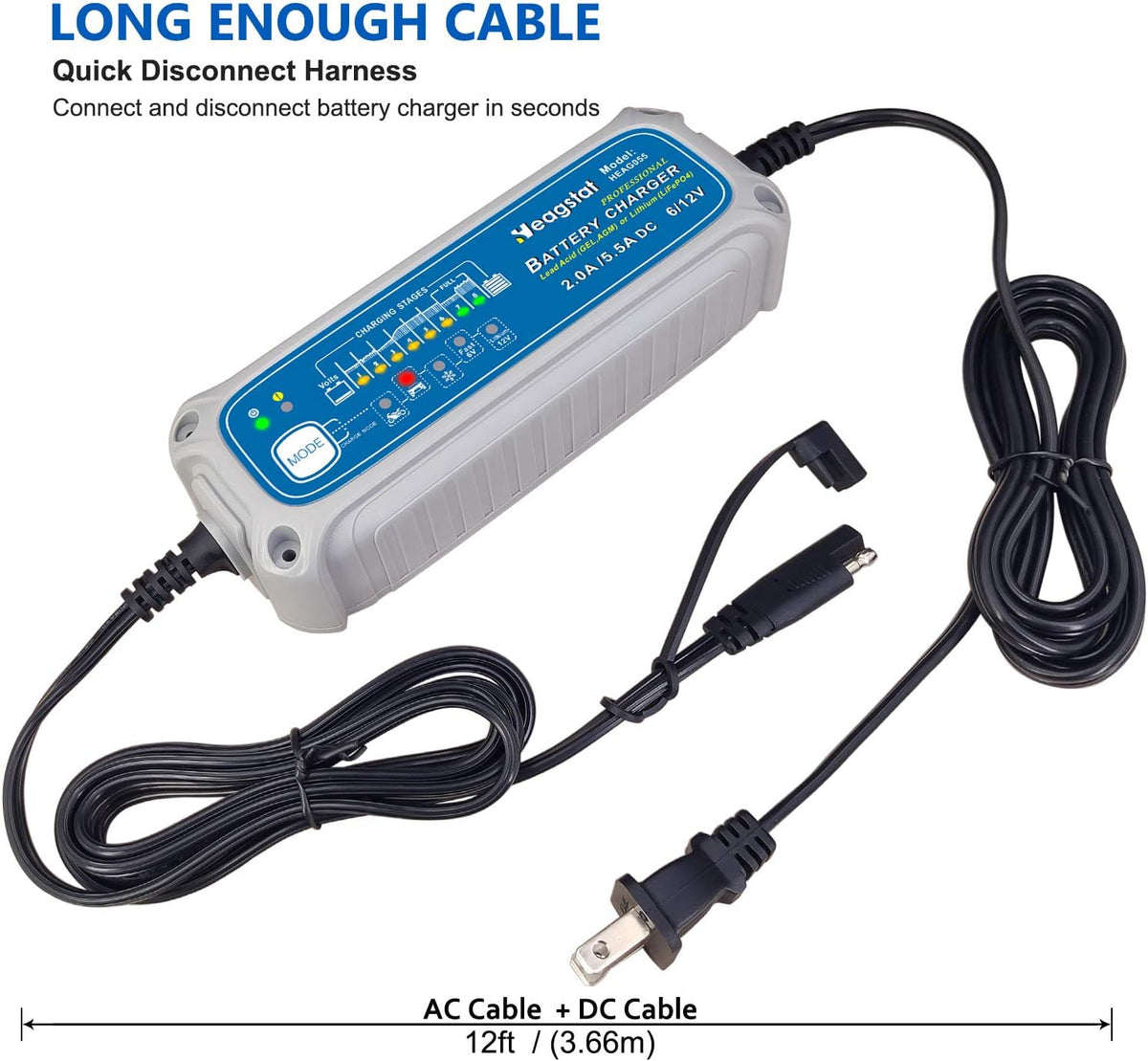 Heagstat 2/5.5A 6V/12V Smart Battery Charger, Trickle Charger & Maintainer