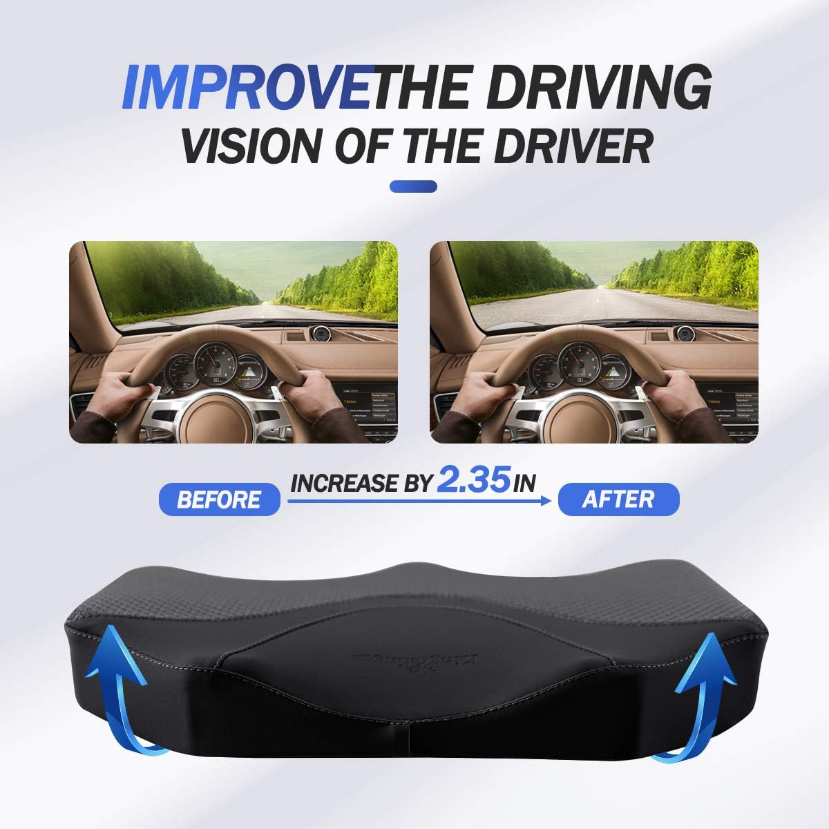 Car Seat Cushion, Comfortable Memory Foam Cushion for Driving, Auto Heightening Wedge Cushion for Sciatica Tailbone Pain Relief (Black)