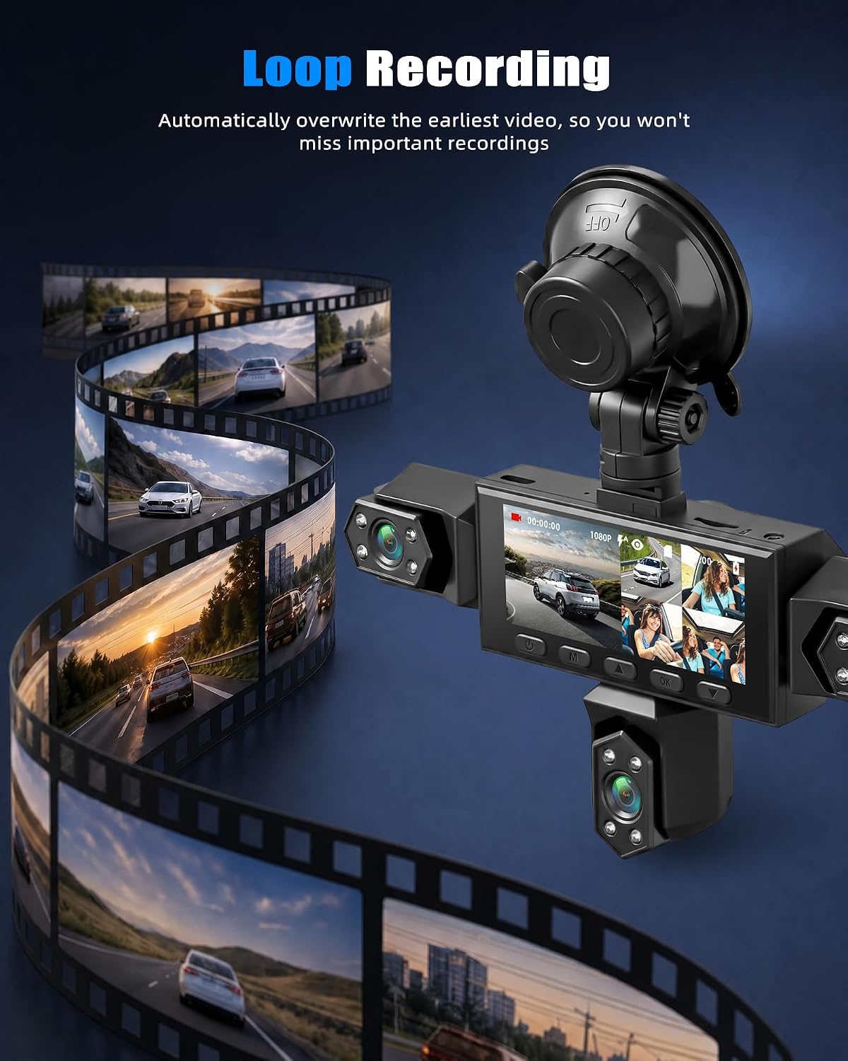 360° 5 Channel 1080P Dash Cam Front and Rear Inside Left Right, 3 inch Dash Cam for Cars, Built-in Loop Recording, 24/7 Recording Parking,Night Vision,150 Wide-Angle,Reversing Help (No WiFi)