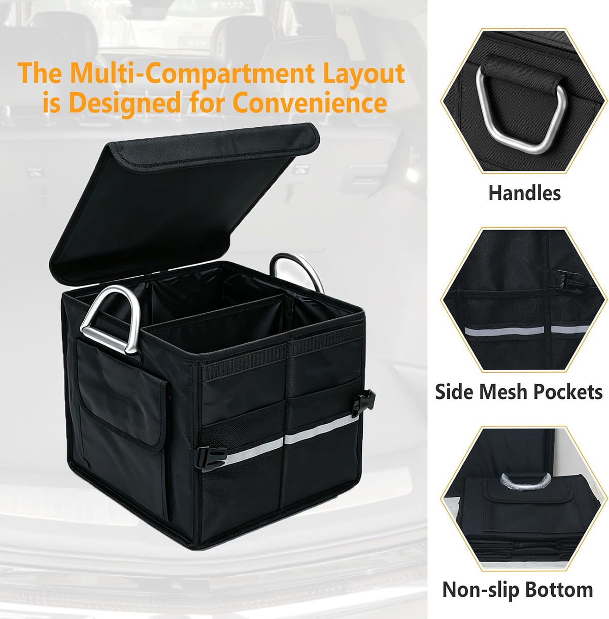 Trunk Organizer With Lid For SUV Car Trunk Foldable Oxford Storage