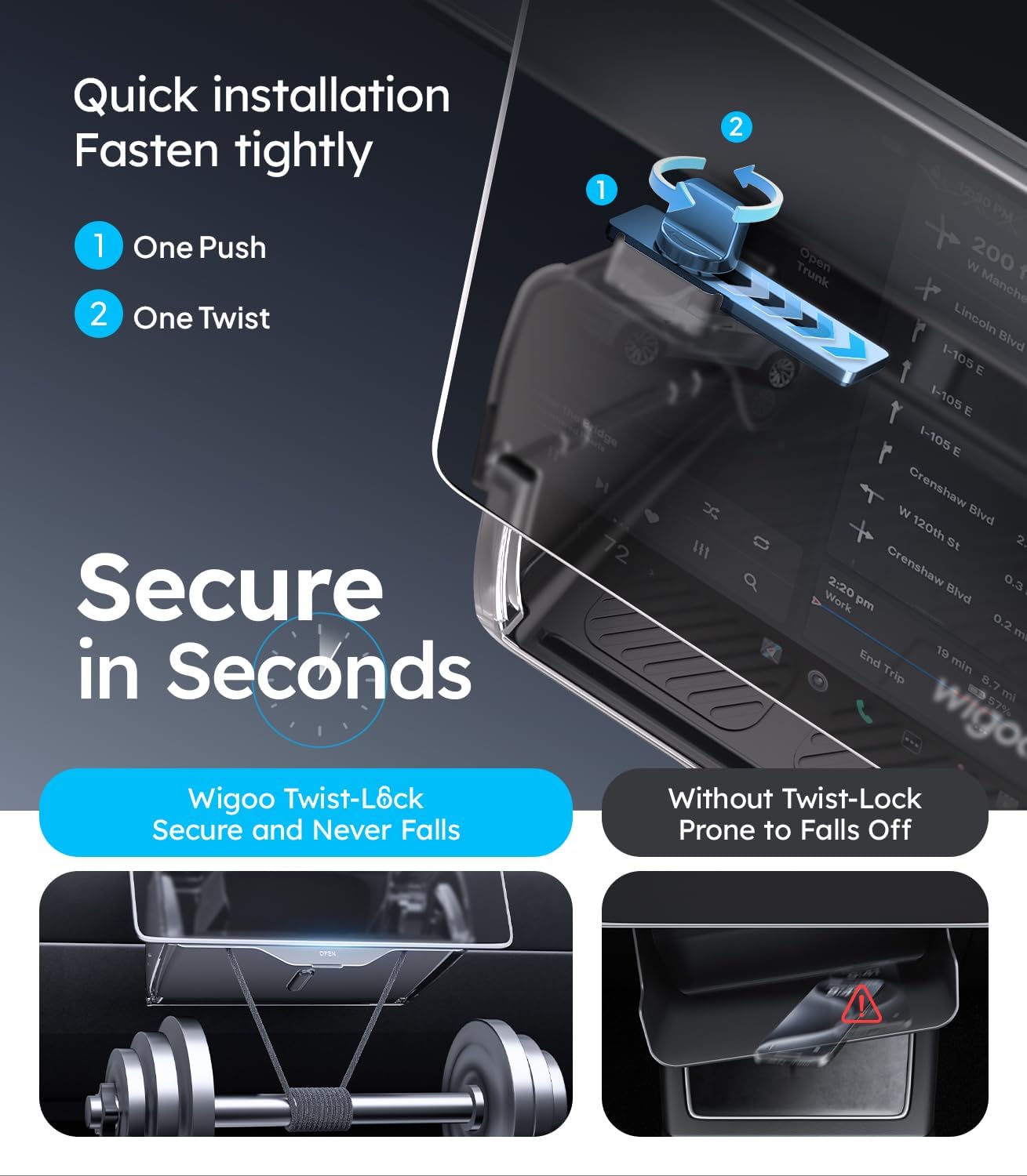 Wigoo Under Screen Organizer for Model Y 2019~2026, Including Model Y Juniper 2025~2026 (Standard, Premium & Performance), Concealed Center Console Organizer Tray, Quick & Stable Installation