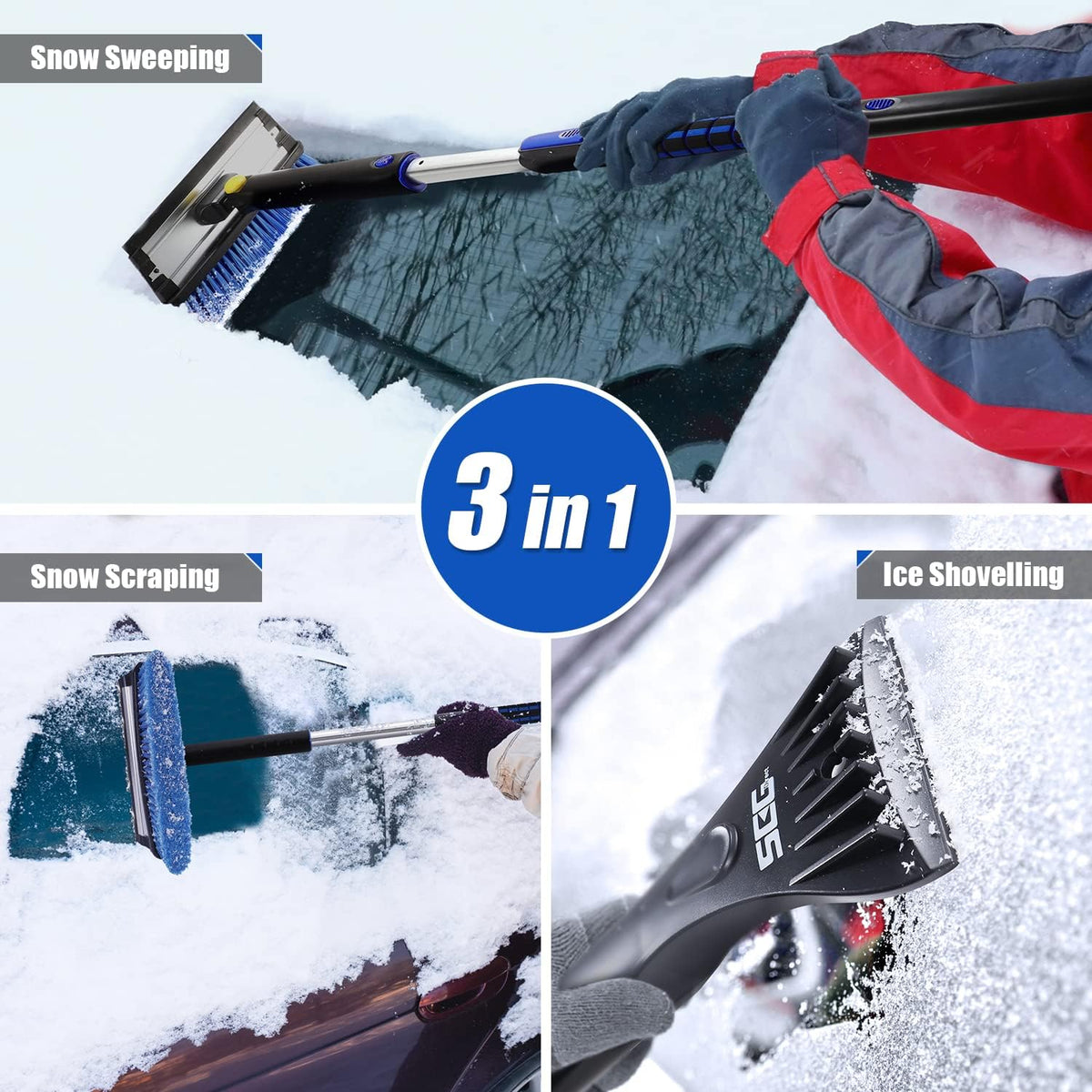 SEG Direct 50" Extendable Snow Brush with Ice Scraper, Snow Brush for Car