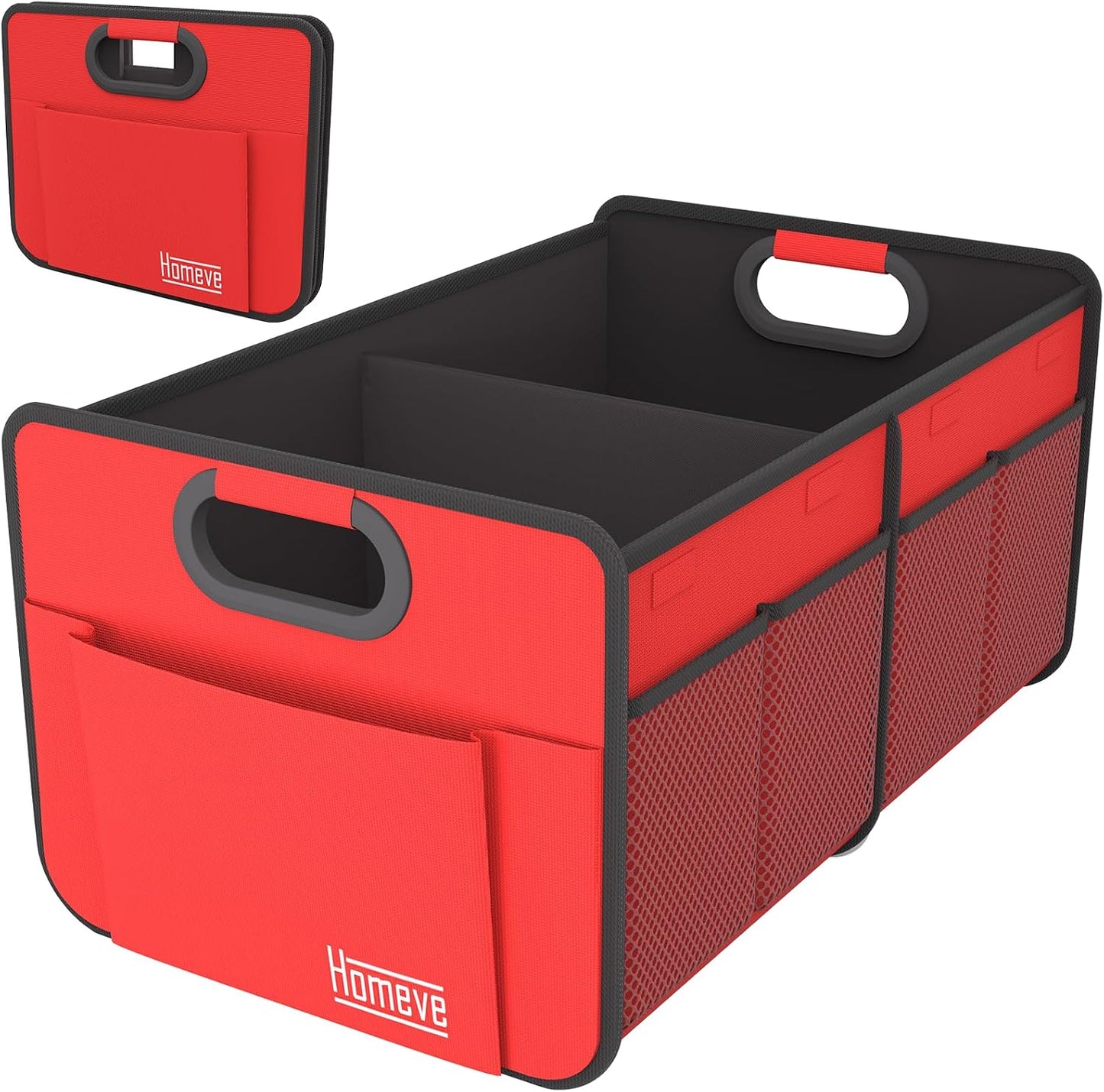 Homeve Car Trunk Organizer for SUV, 18.5Gal Large Capacity No-Sag Heavy Duty, Foldable Waterproof Anti-Slip Storage with 12 Pockets, Fit Sedan, Truck, Universal Car Accessories, Blue, 2 Compart,Large