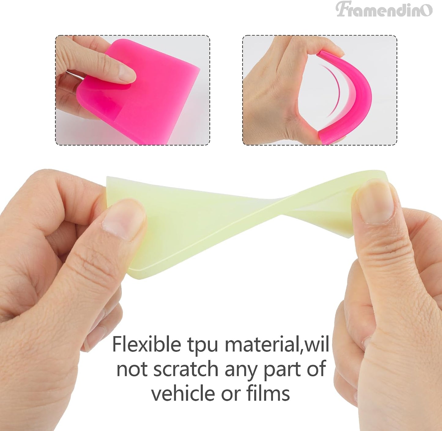 Framendino, 4 Pack PPF Squeegee Soft Silicone Rubber Scraper Anti Scratch Scrapers Window Edge Trimming Scarper for Car Vinyl Paint Protection Film Installation Tint Tool