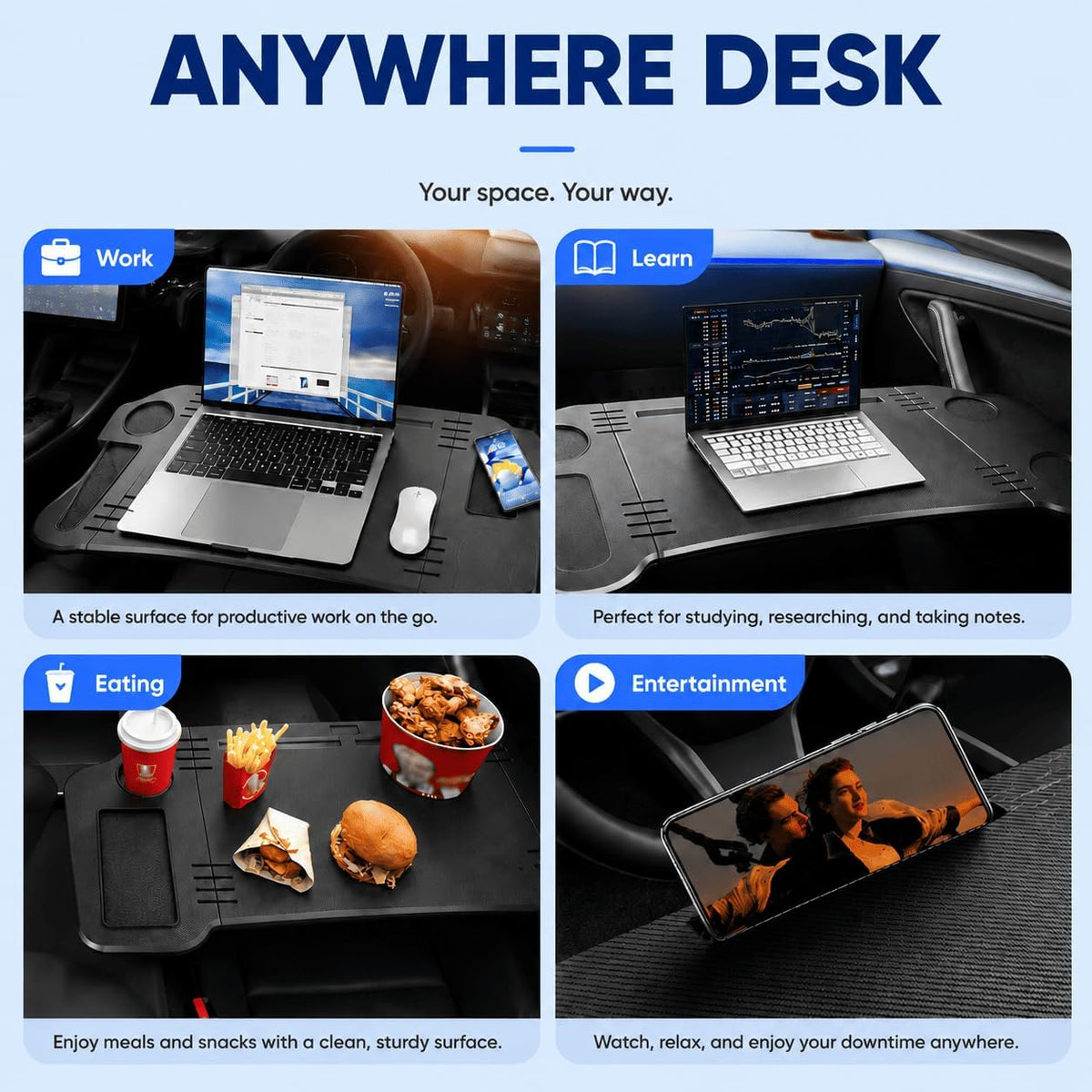 Car Desk for Tesla Model 3 Y, Foldable Tesla Desk for Laptop, Car Table Tray for Tesla Passenger Seat, Tesla Table Travel Tray for Kids, Food & Tablets, Tesla Tray Long Trip Essentials