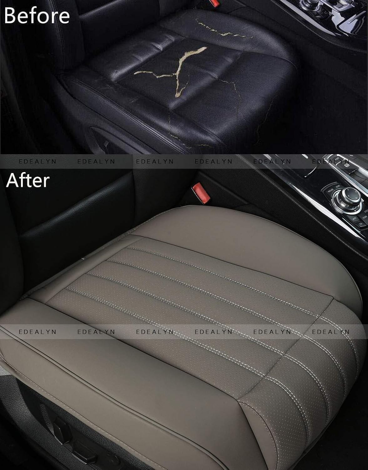 1 PCS Car Seat Cover PU Leather Auto Bottom Seat Protector Cover with Comfort Leg Support Pillow Fit Most Front Driver Seat Width20.86 by deep 20.86 inches (Taupe with Leg Rest)