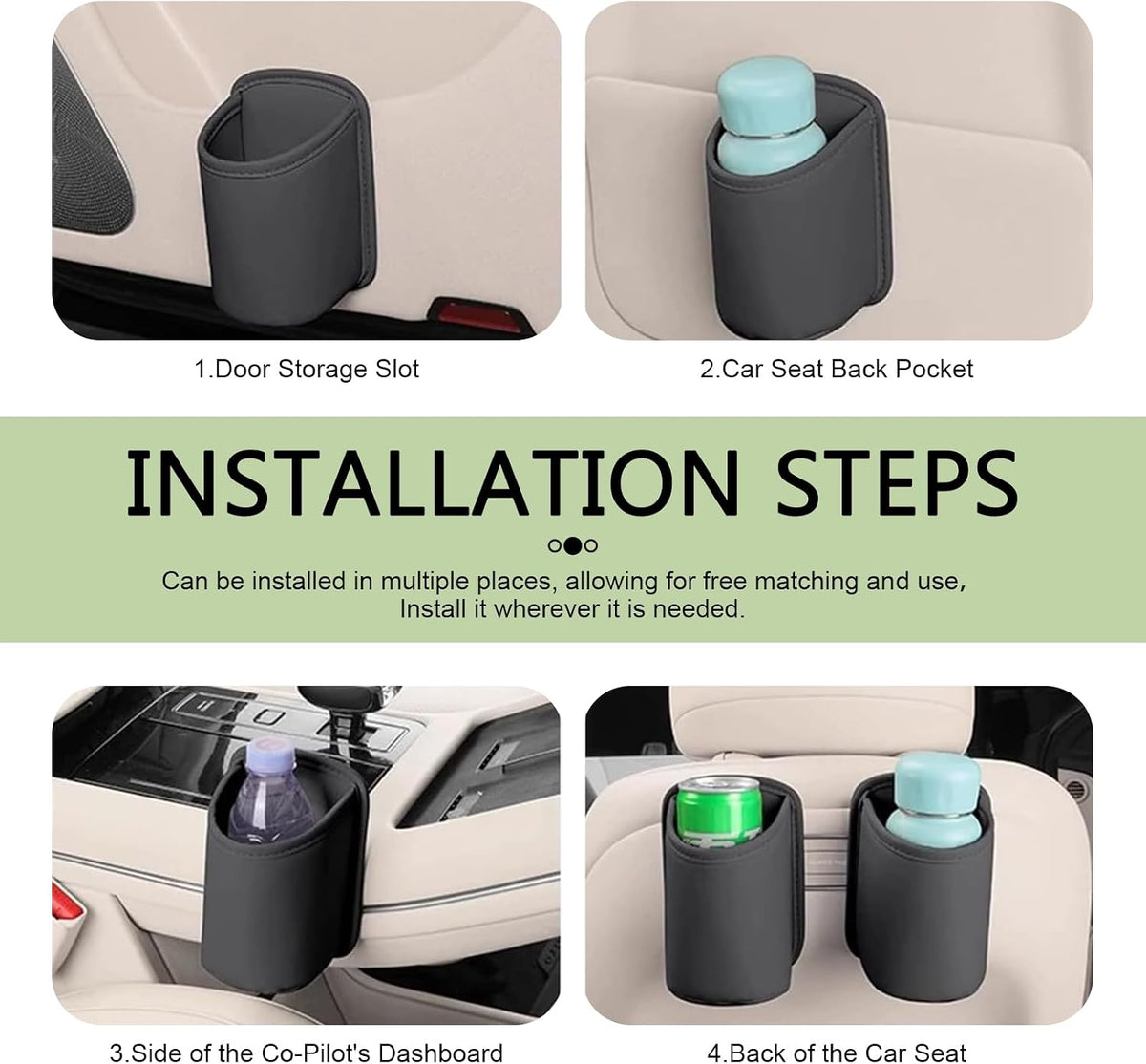 2 PCS Car Door Cup Holder, Clip On Storage Bag for Beverage Water Cup Mobile Phone, Multifunctional Waterproof Car Window Cups Holder, Universal Scratch-Resistant Backseat Storage Organizer